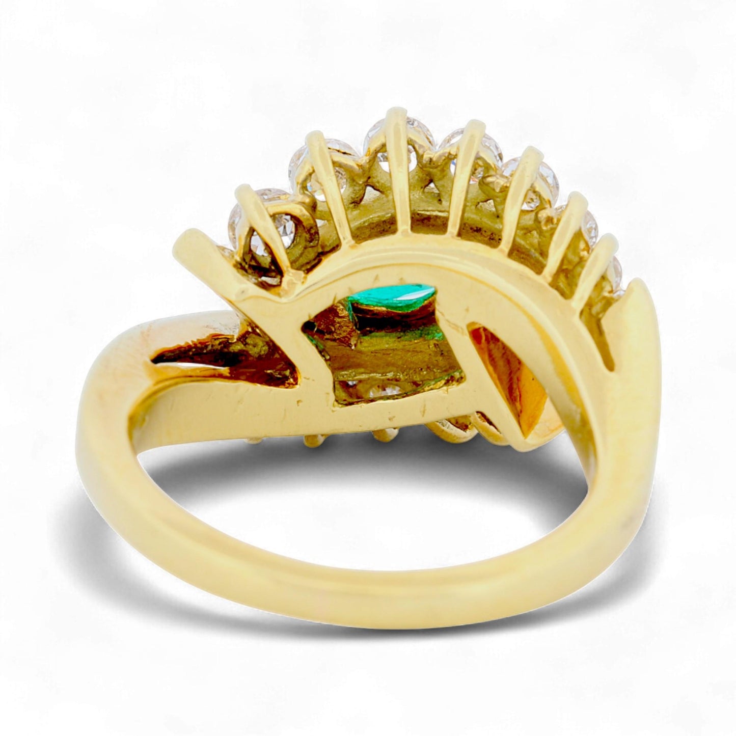 Vintage 18K Yellow Gold Emerald & Diamond Evil Eye Ring Size 5