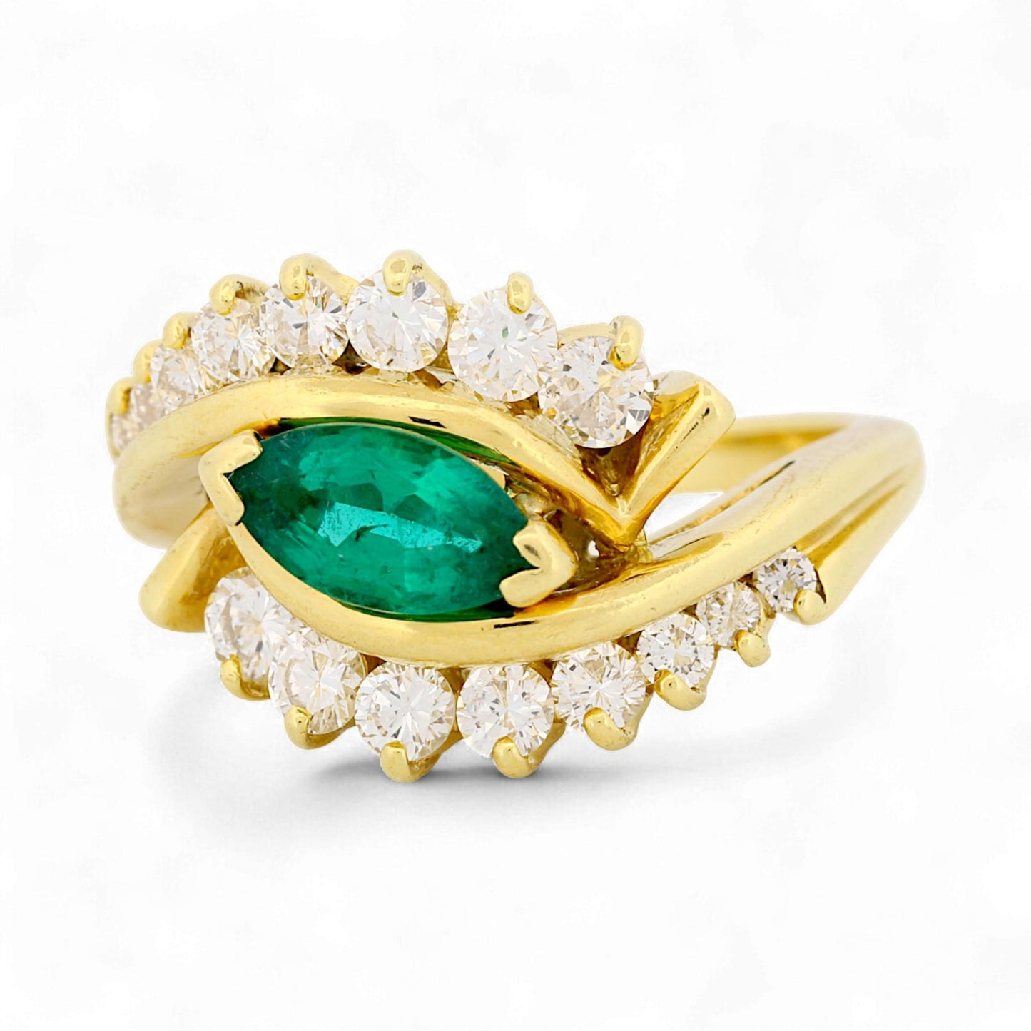 Vintage 18K Yellow Gold Emerald & Diamond Evil Eye Ring Size 5