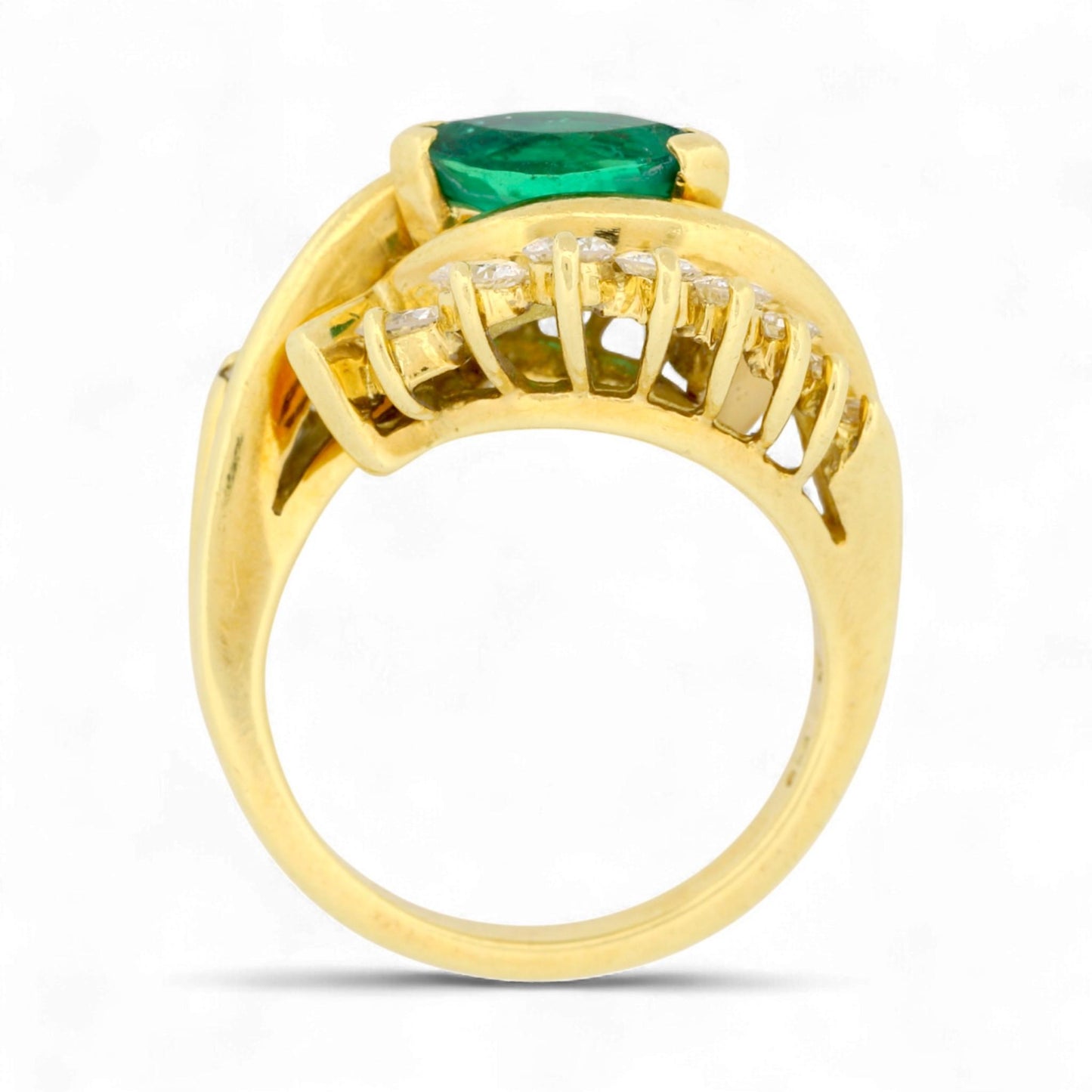 Vintage 18K Yellow Gold Emerald & Diamond Evil Eye Ring Size 5