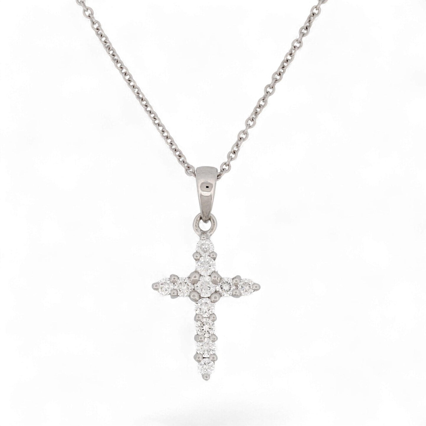 18K White Gold Diamond  Cross Small Pendant Necklace Minimalist