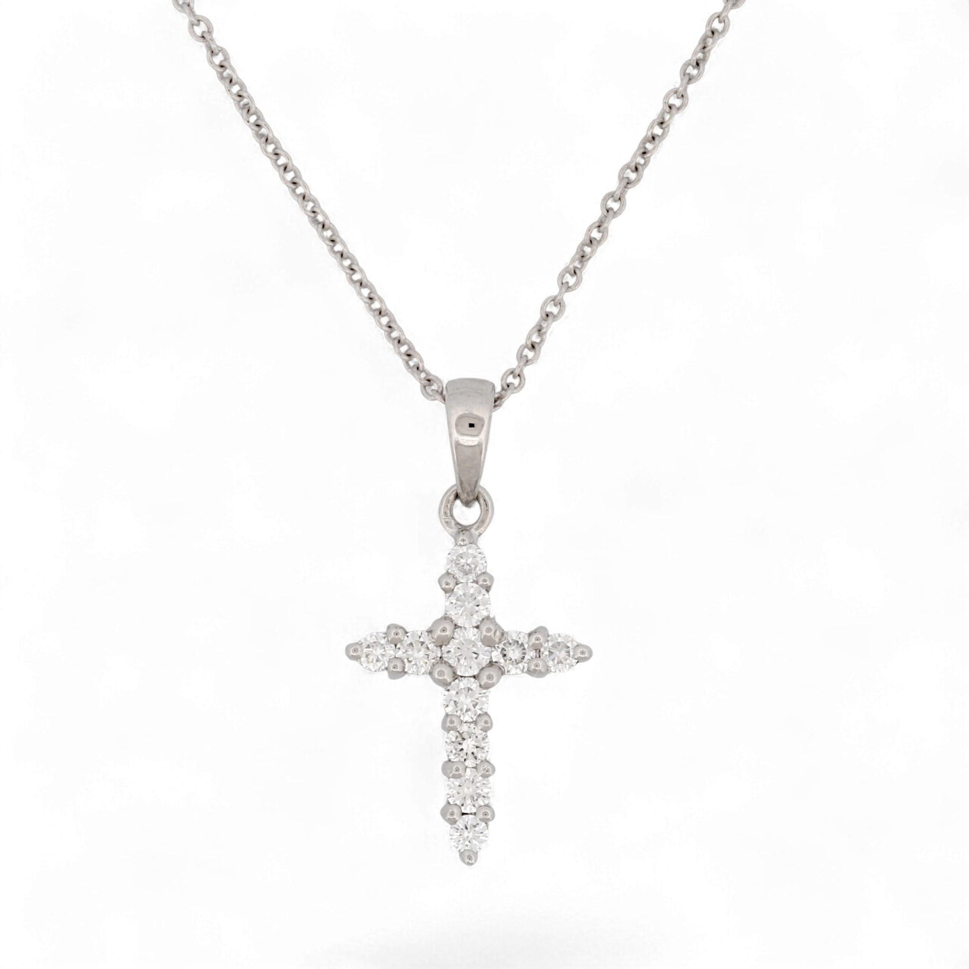 18K White Gold Diamond  Cross Small Pendant Necklace Minimalist