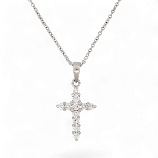 18K White Gold Diamond  Cross Small Pendant Necklace Minimalist