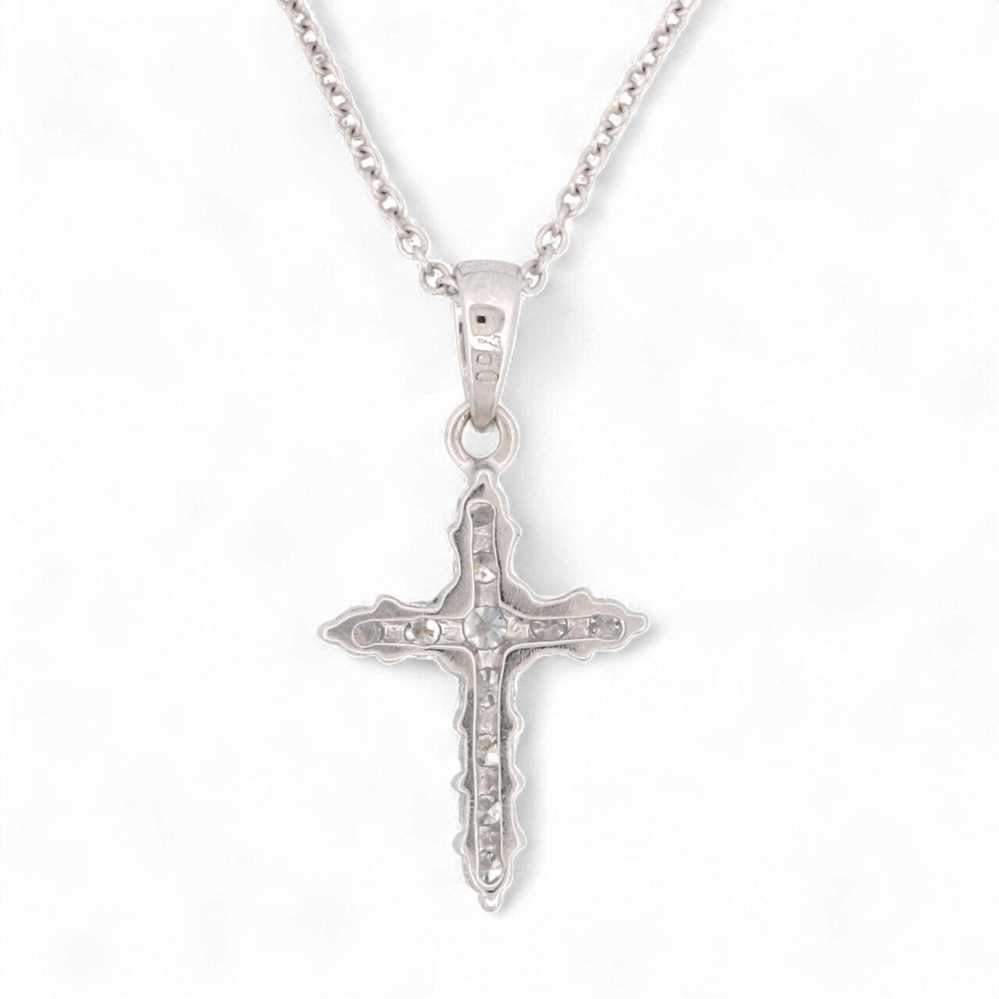 18K White Gold Diamond  Cross Small Pendant Necklace Minimalist