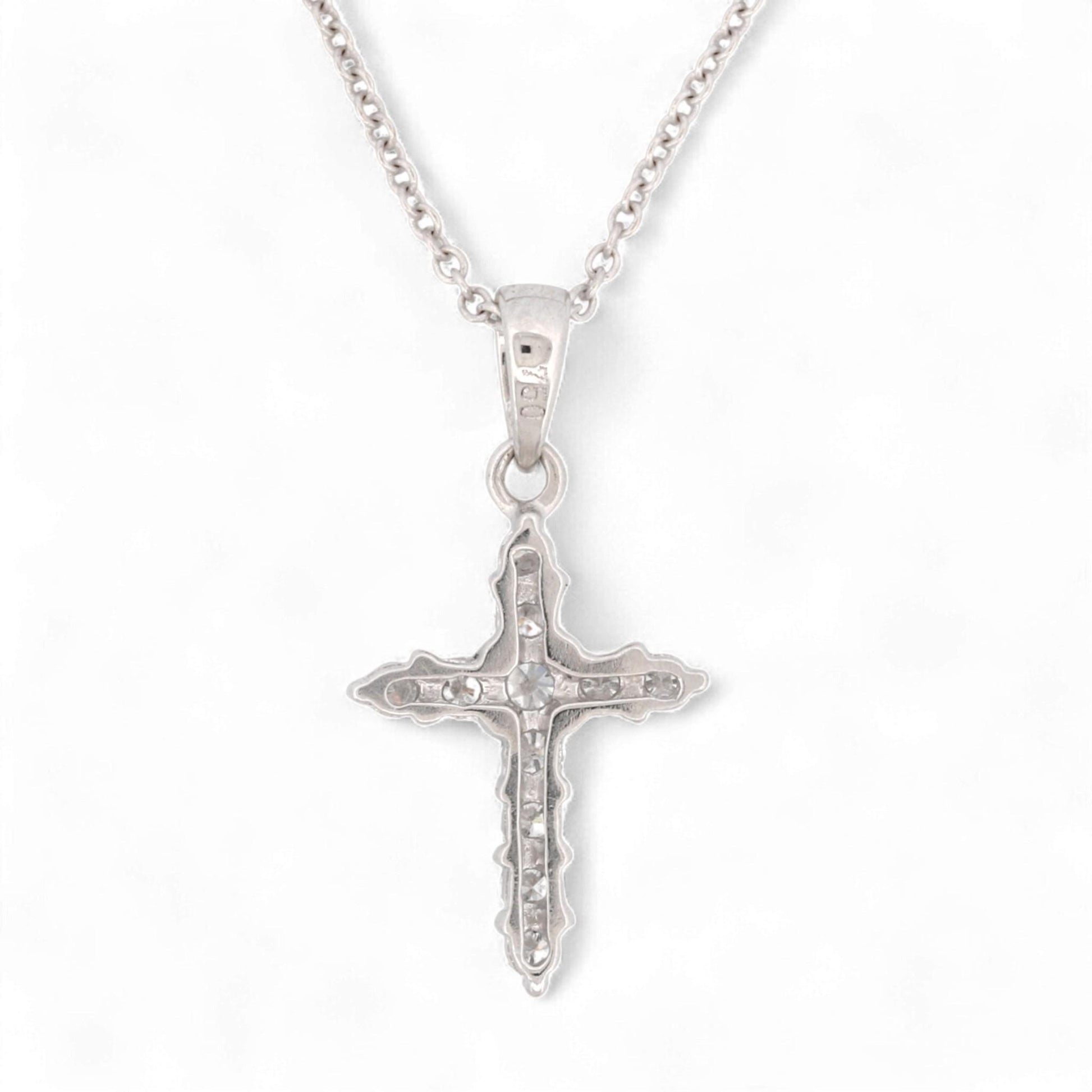 18K White Gold Diamond  Cross Small Pendant Necklace Minimalist