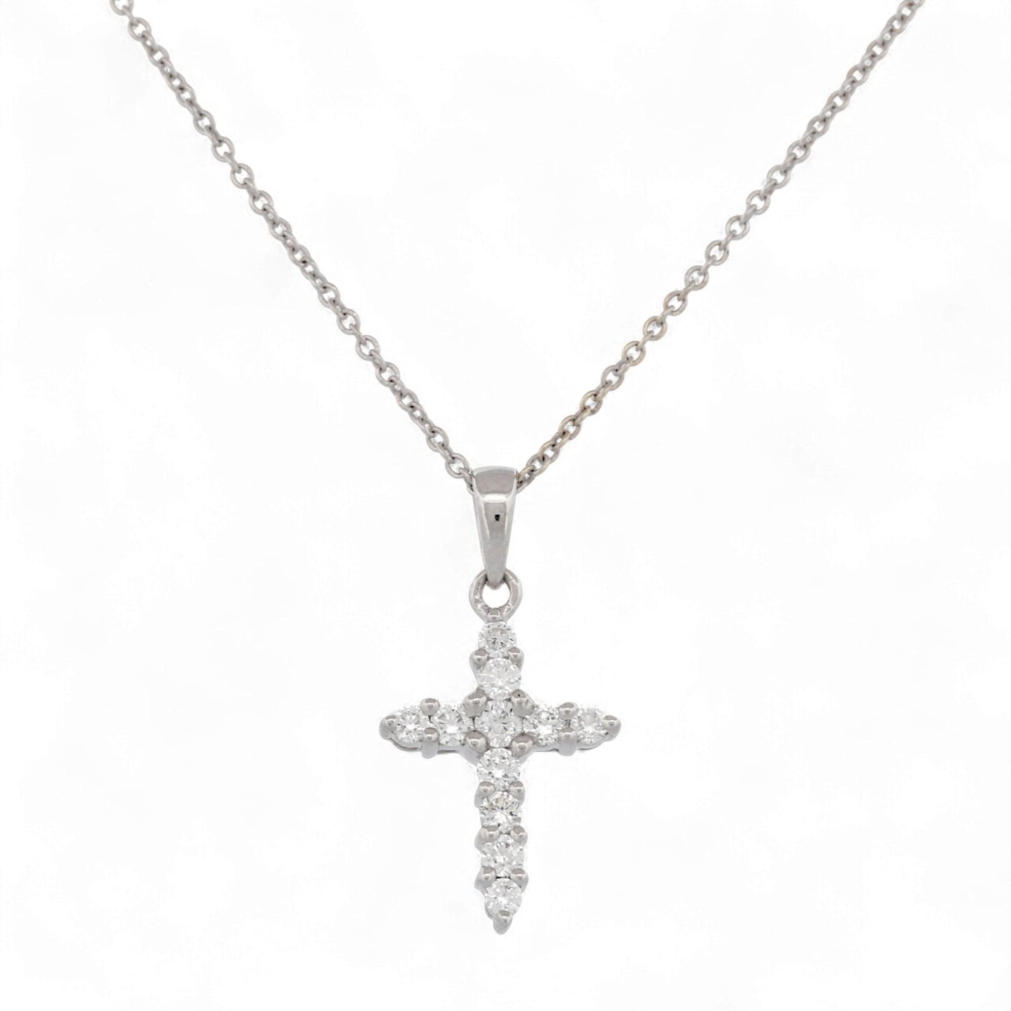 18K White Gold Diamond  Cross Small Pendant Necklace Minimalist