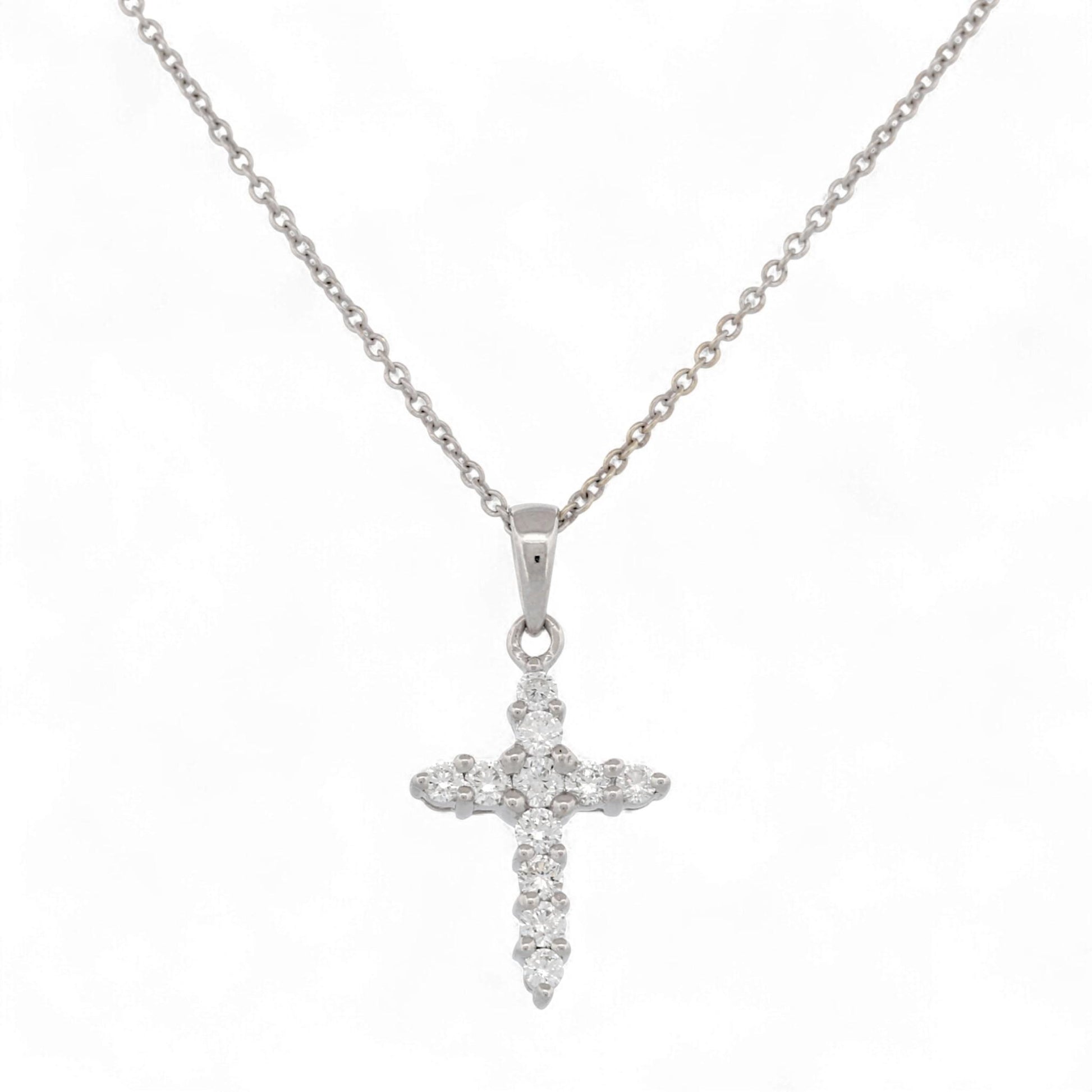 18K White Gold Diamond  Cross Small Pendant Necklace Minimalist