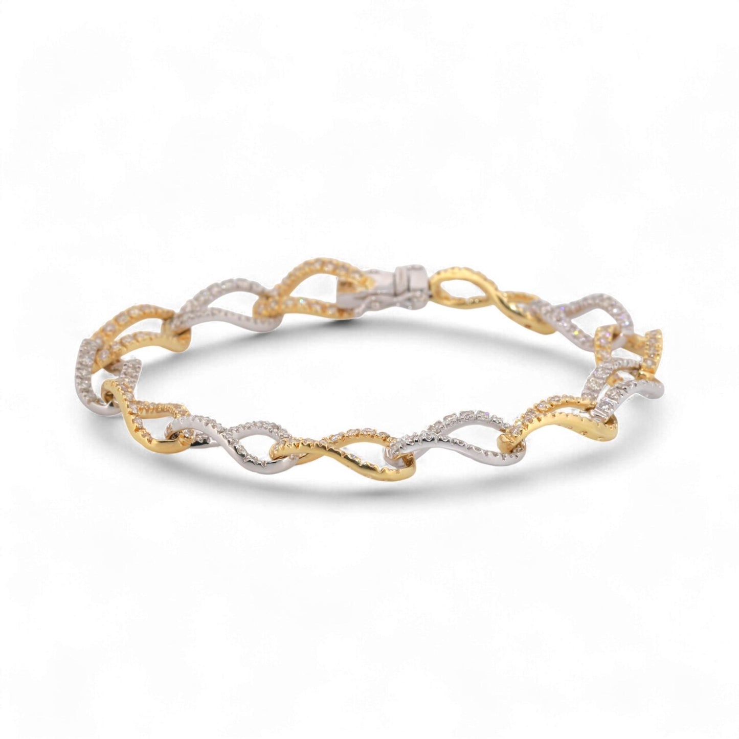 14K Yellow & White Gold Oval Twist Link Diamond Bracelet 2.00ct