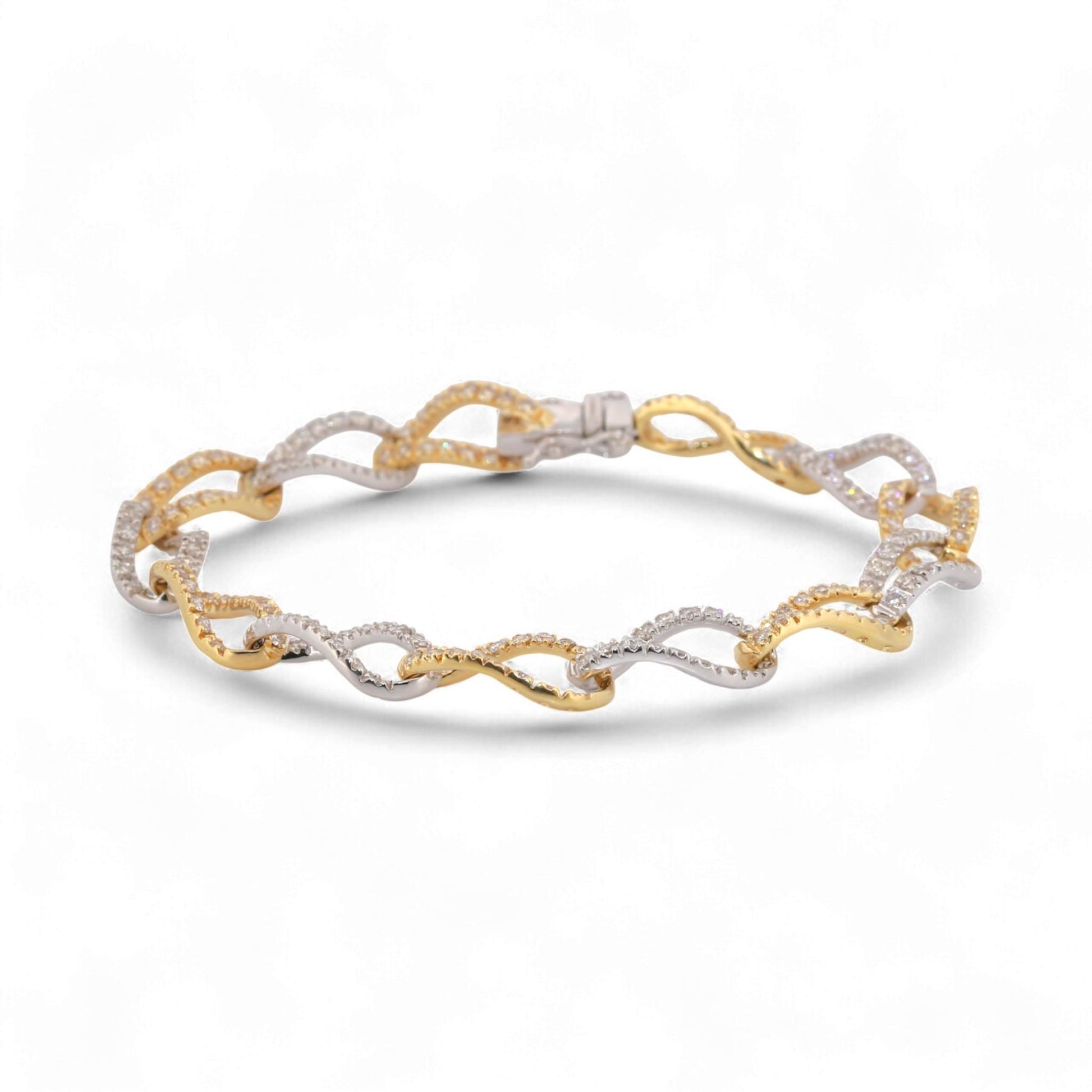 14K Yellow & White Gold Oval Twist Link Diamond Bracelet 2.00ct
