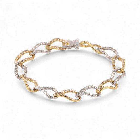 14K Yellow & White Gold Oval Twist Link Diamond Bracelet 2.00ct