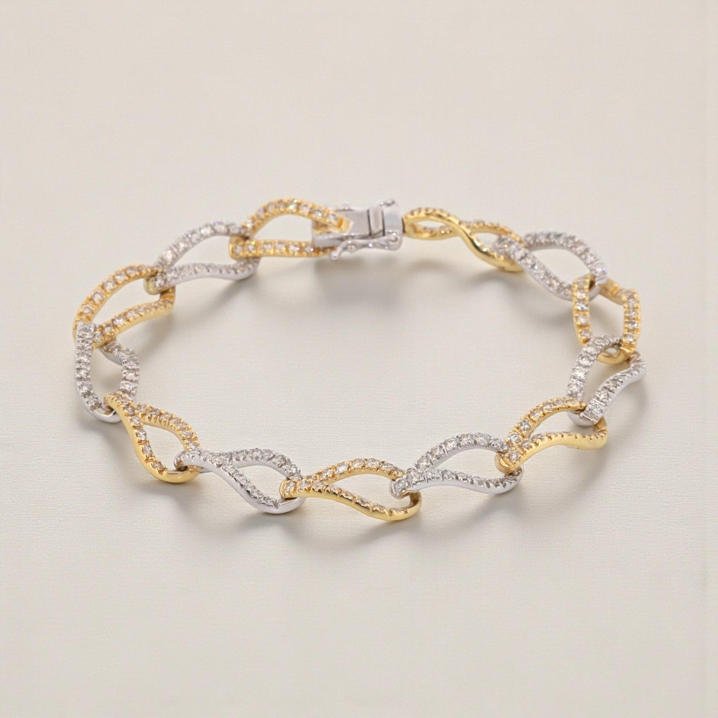 14K Yellow & White Gold Oval Twist Link Diamond Bracelet 2.00ct