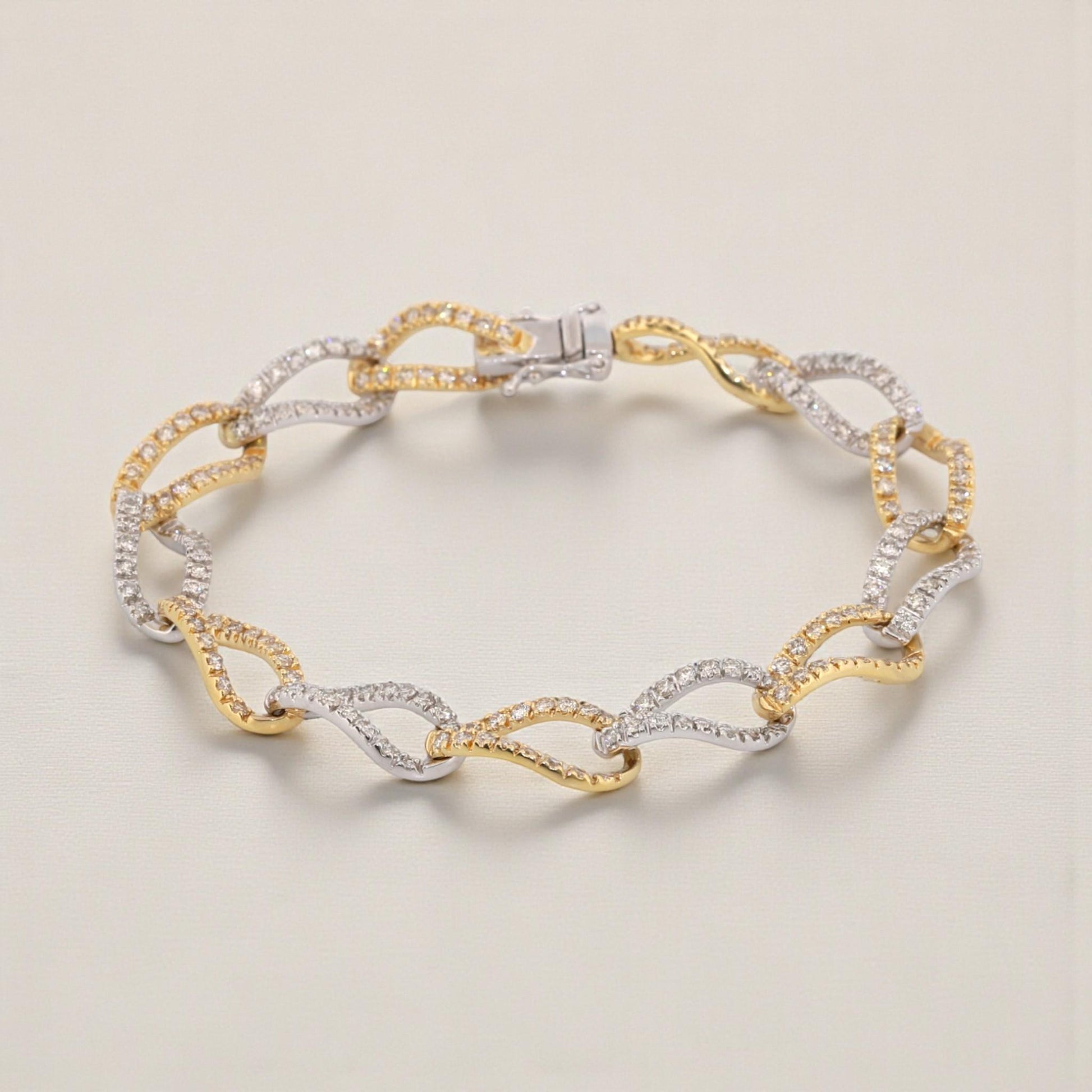 14K Yellow & White Gold Oval Twist Link Diamond Bracelet 2.00ct