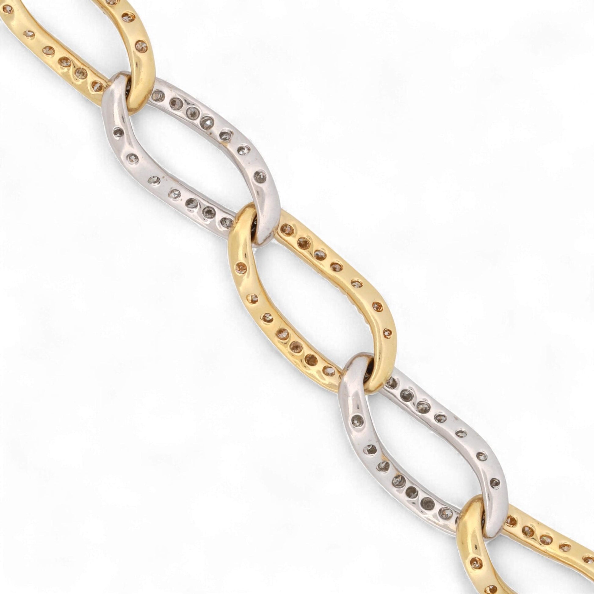 14K Yellow & White Gold Oval Twist Link Diamond Bracelet 2.00ct
