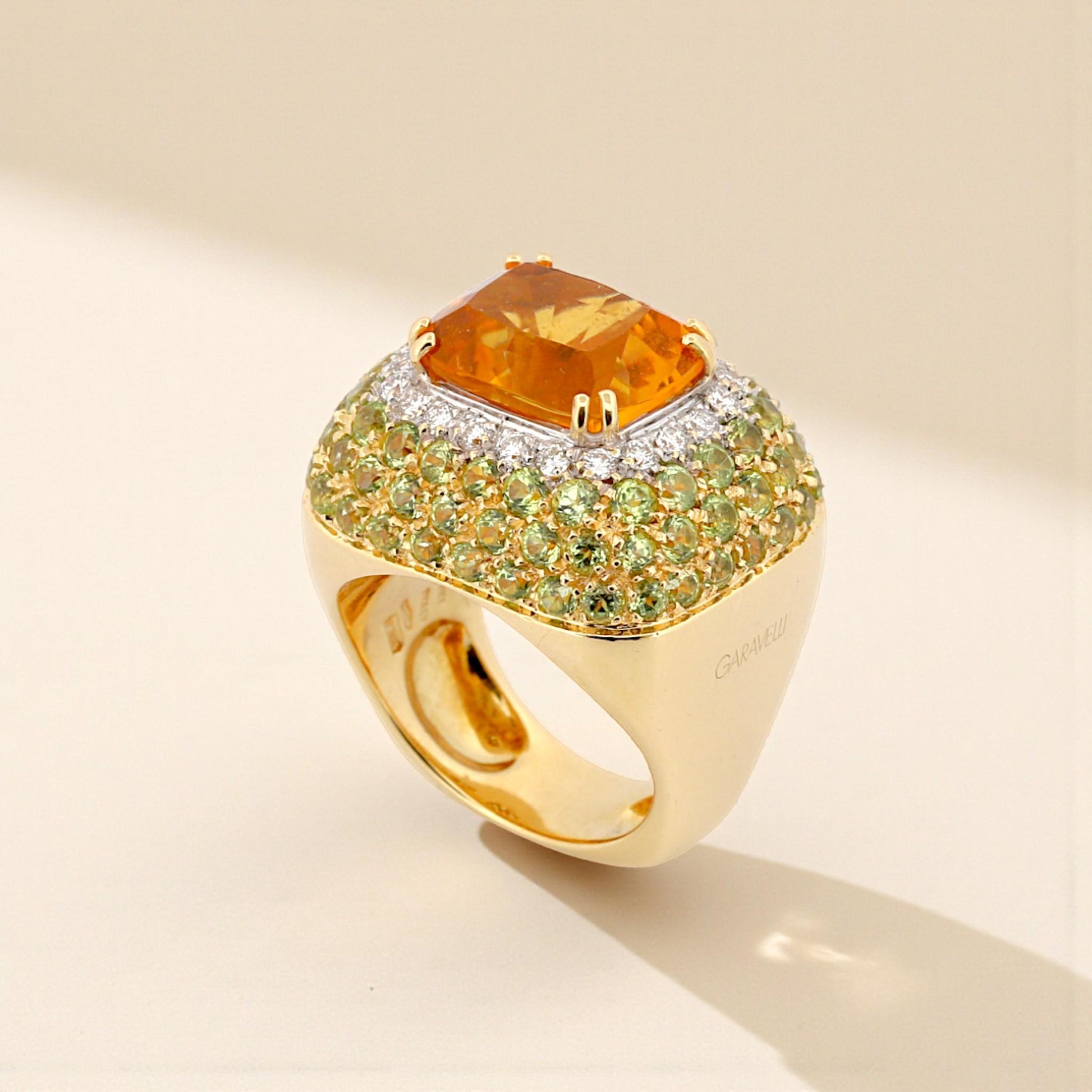 Garavelli Milano 18k Yellow Gold Citrine & Diamond Statement Ring Size 5.75