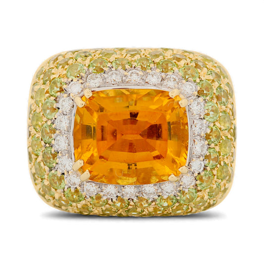 Garavelli Milano 18k Yellow Gold Citrine & Diamond Statement Ring Size 5.75