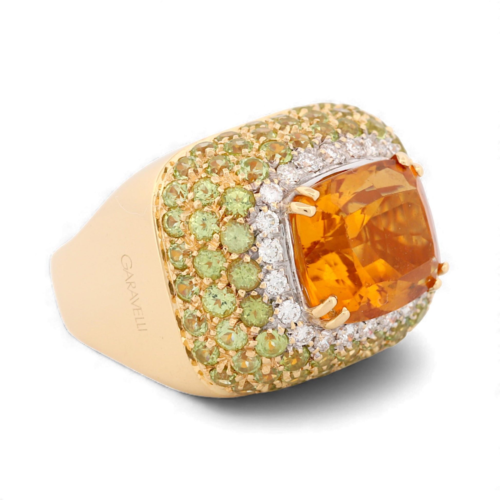 Garavelli Milano 18k Yellow Gold Citrine & Diamond Statement Ring Size 5.75