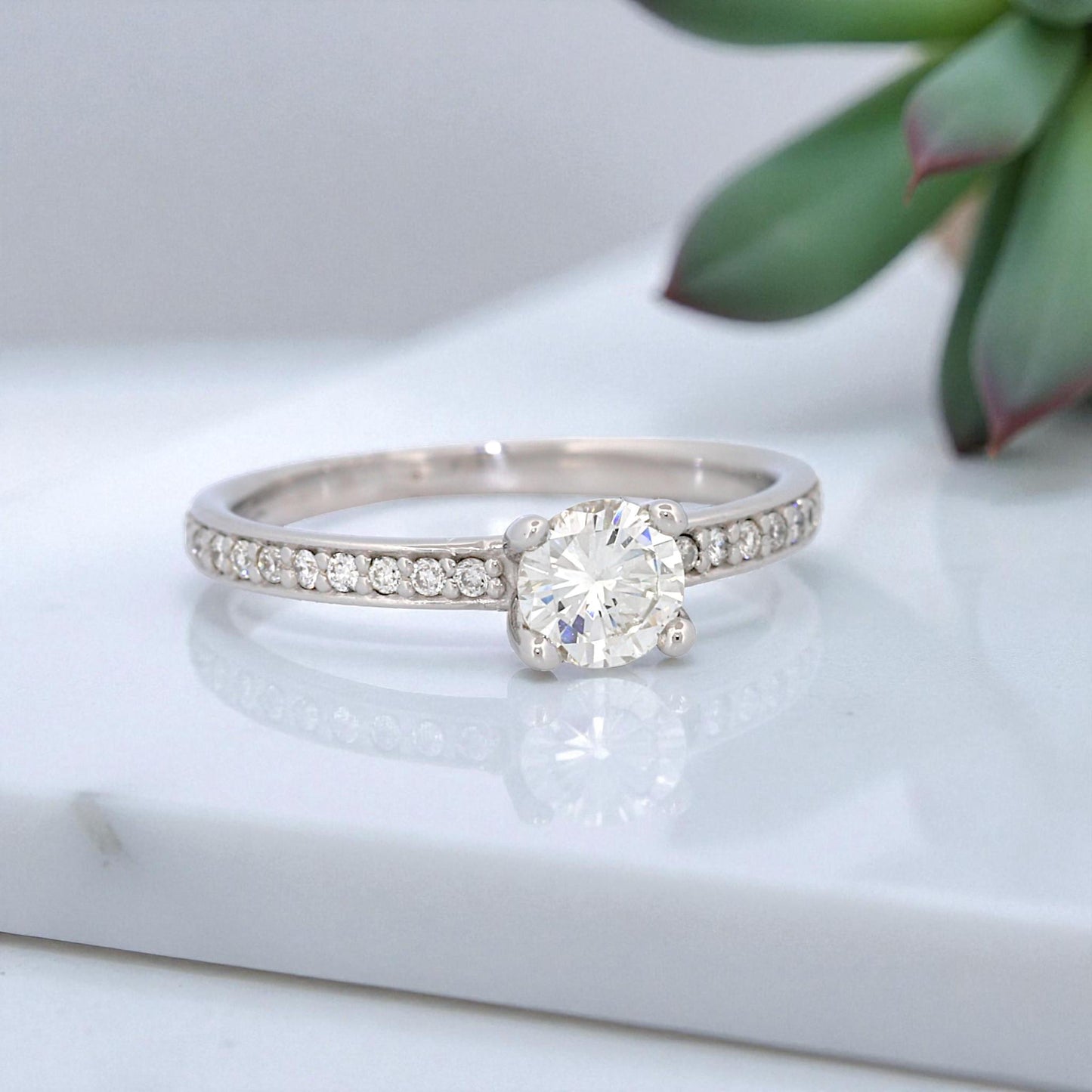 14k White Gold GIA 0.53ct Diamond Engagement Ring with Accent Diamonds Size 7