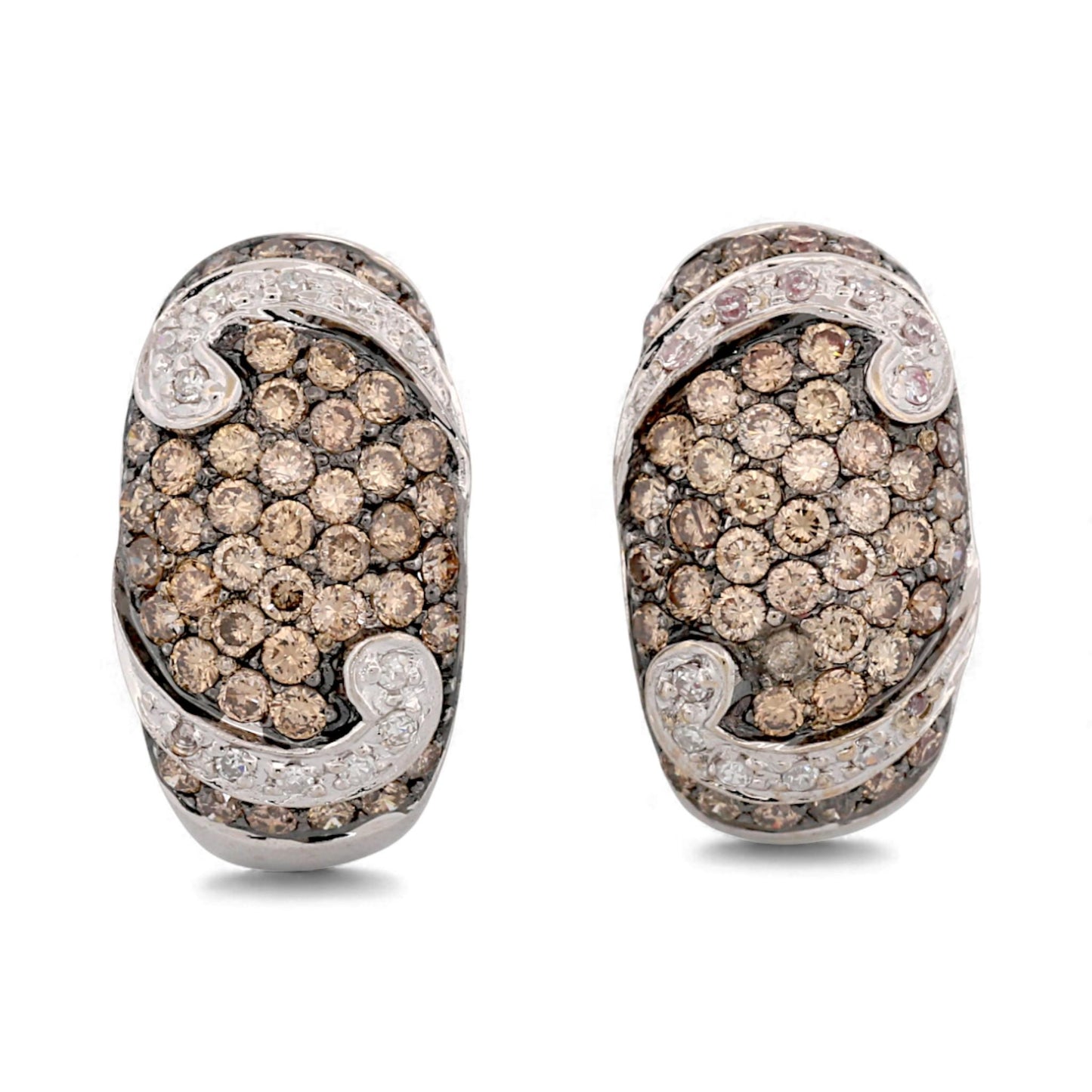 Vintage 18k White Gold Brown & White Diamond Black Rhodium Earrings