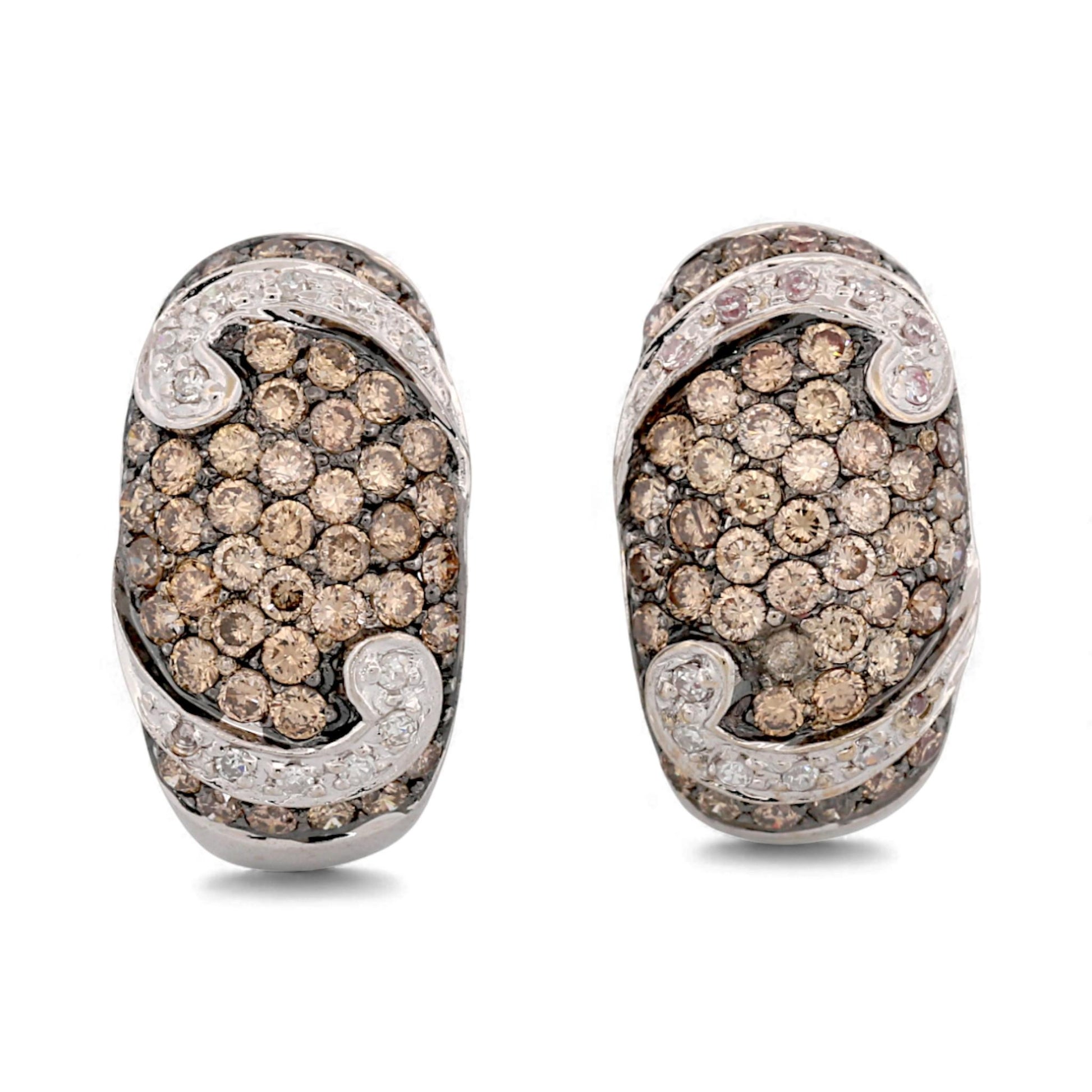 Vintage 18k White Gold Brown & White Diamond Black Rhodium Earrings