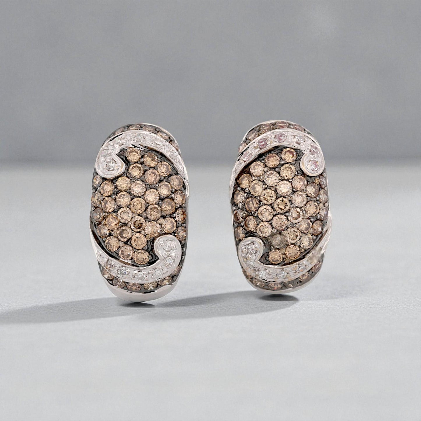 Vintage 18k White Gold Brown & White Diamond Black Rhodium Earrings