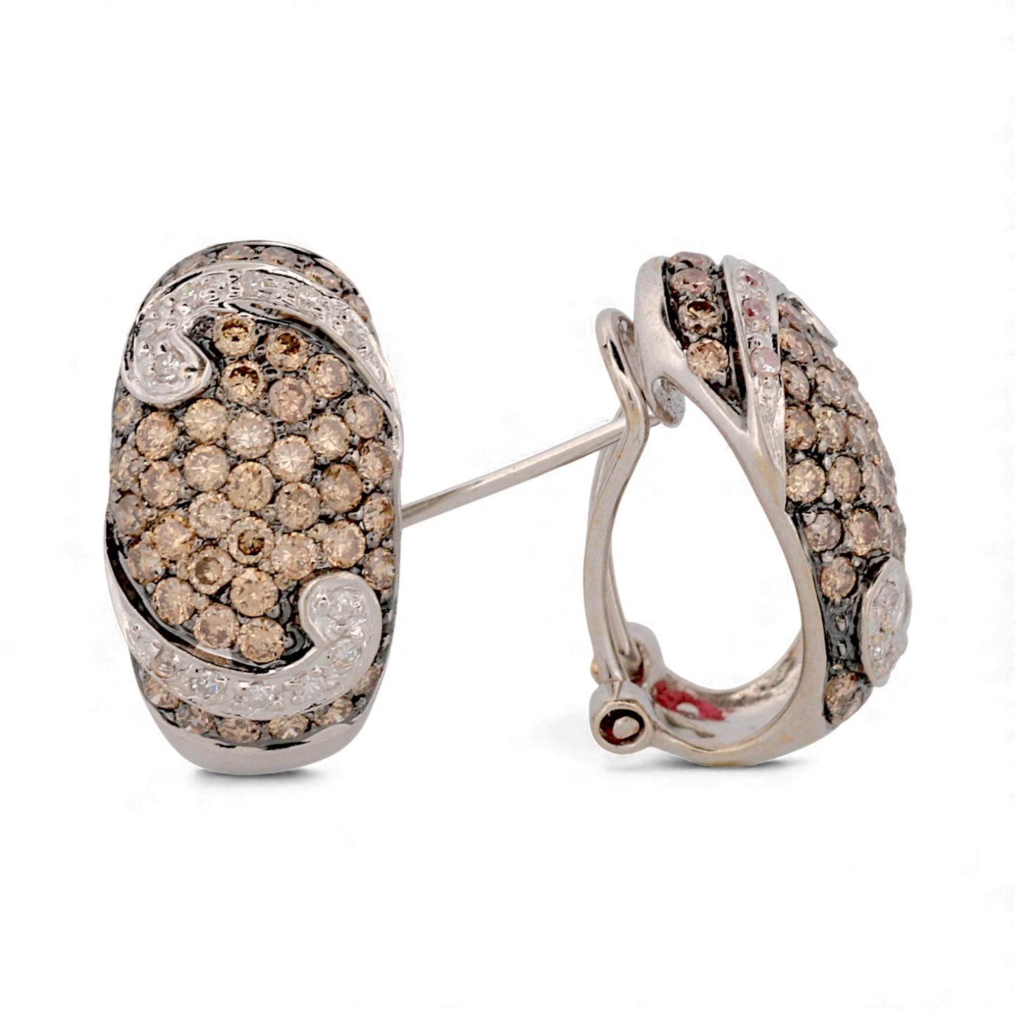 Vintage 18k White Gold Brown & White Diamond Black Rhodium Earrings