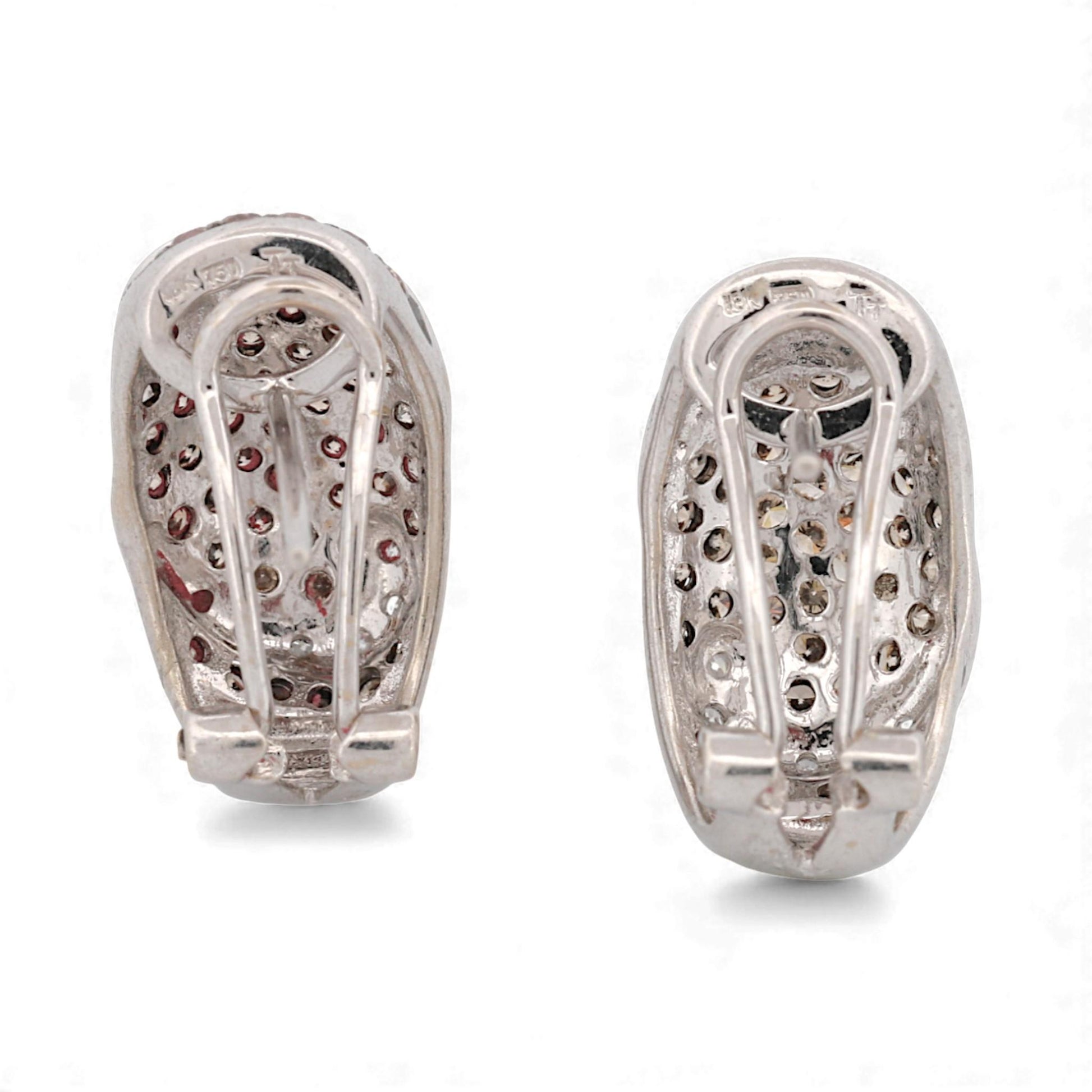 Vintage 18k White Gold Brown & White Diamond Black Rhodium Earrings