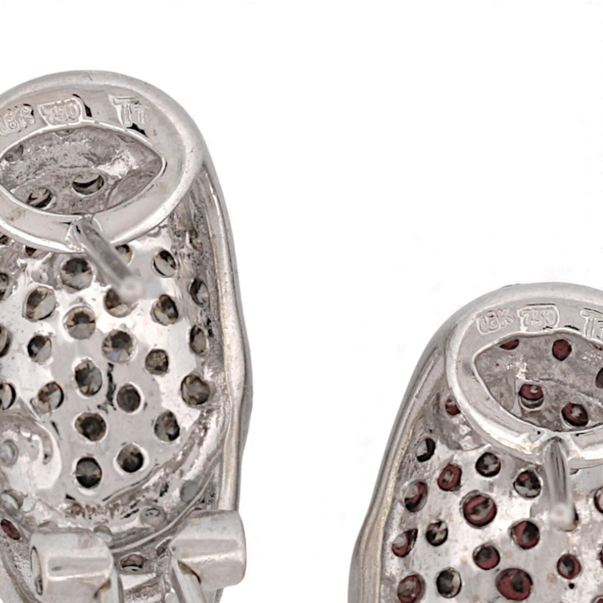 Vintage 18k White Gold Brown & White Diamond Black Rhodium Earrings