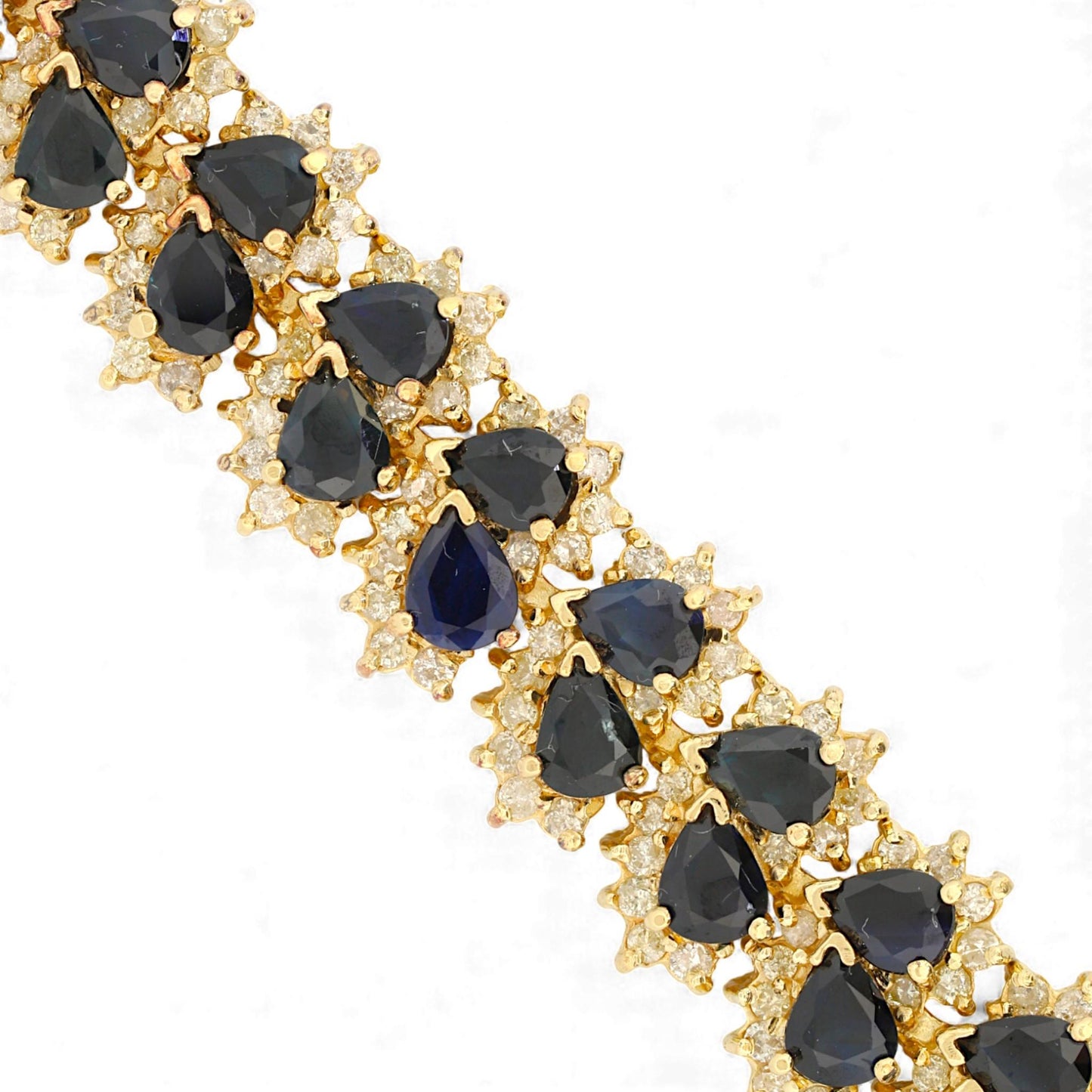 14k Yellow Gold Blue Sapphire & Diamond Retro Link Bracelet 17ct Sapphires