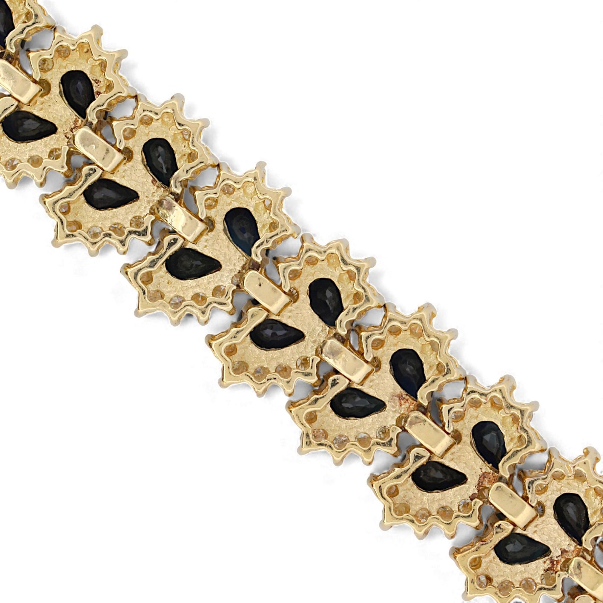 14k Yellow Gold Blue Sapphire & Diamond Retro Link Bracelet 17ct Sapphires