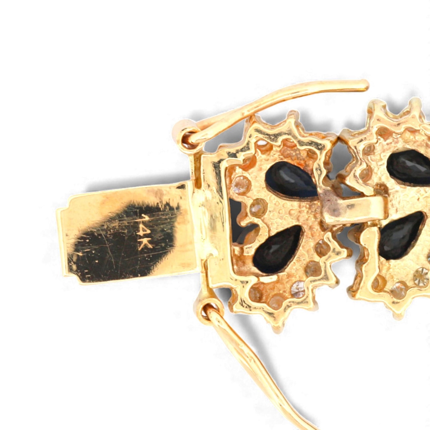 14k Yellow Gold Blue Sapphire & Diamond Retro Link Bracelet 17ct Sapphires