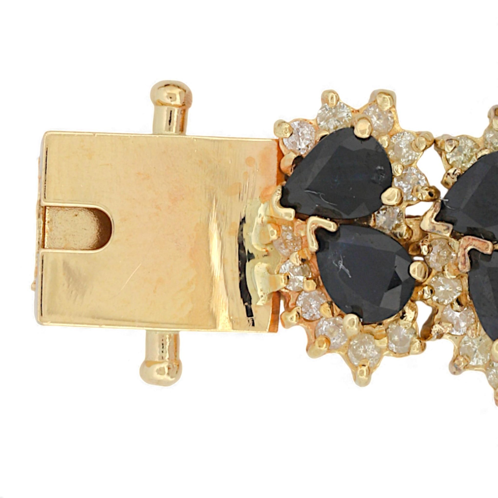 14k Yellow Gold Blue Sapphire & Diamond Retro Link Bracelet 17ct Sapphires