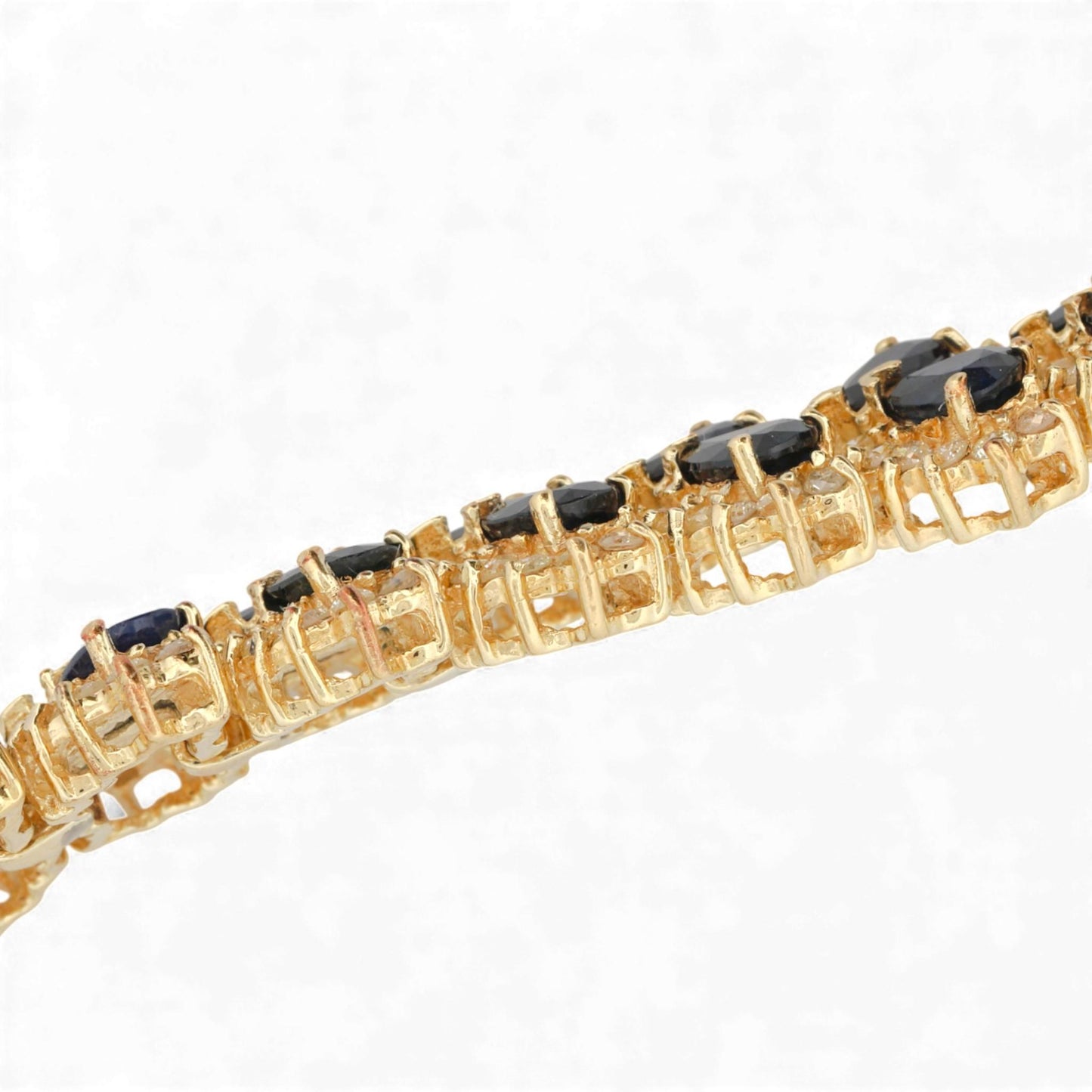 14k Yellow Gold Blue Sapphire & Diamond Retro Link Bracelet 17ct Sapphires