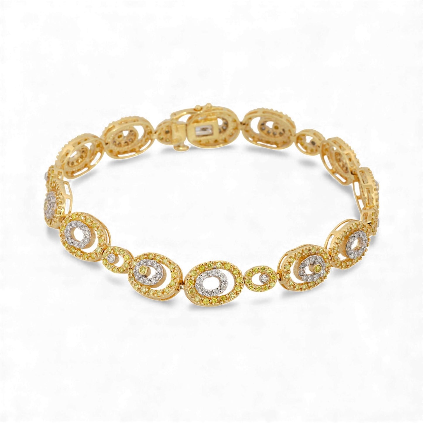 14k White & Yellow Gold Fancy Yellow and White Diamond Oval Link Bracelet 3.5ct
