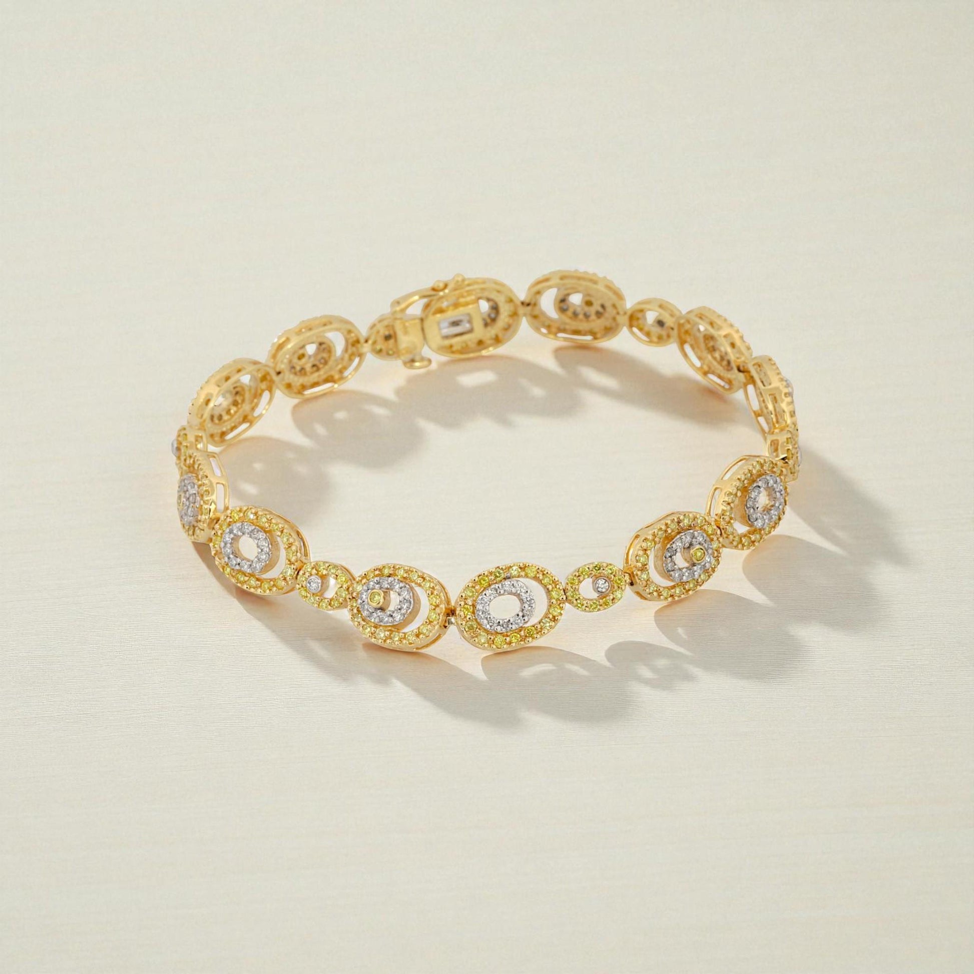 14k White & Yellow Gold Fancy Yellow and White Diamond Oval Link Bracelet 3.5ct