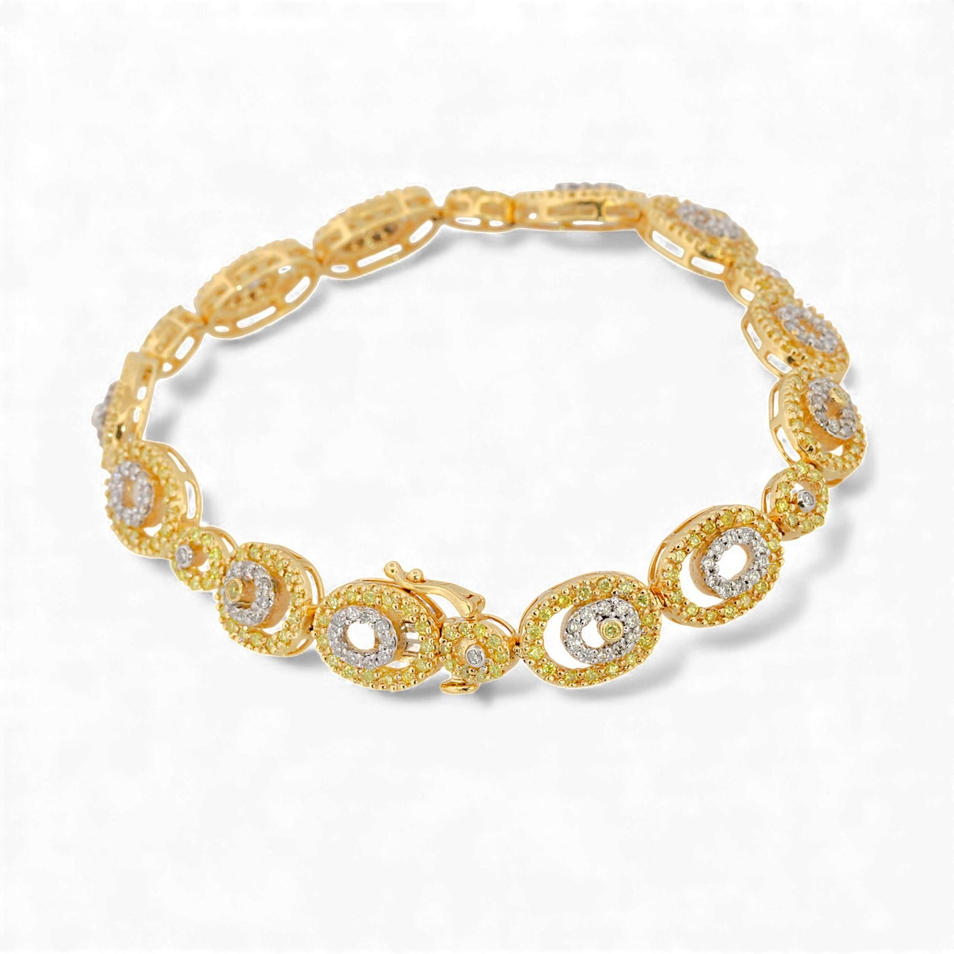 14k White & Yellow Gold Fancy Yellow and White Diamond Oval Link Bracelet 3.5ct