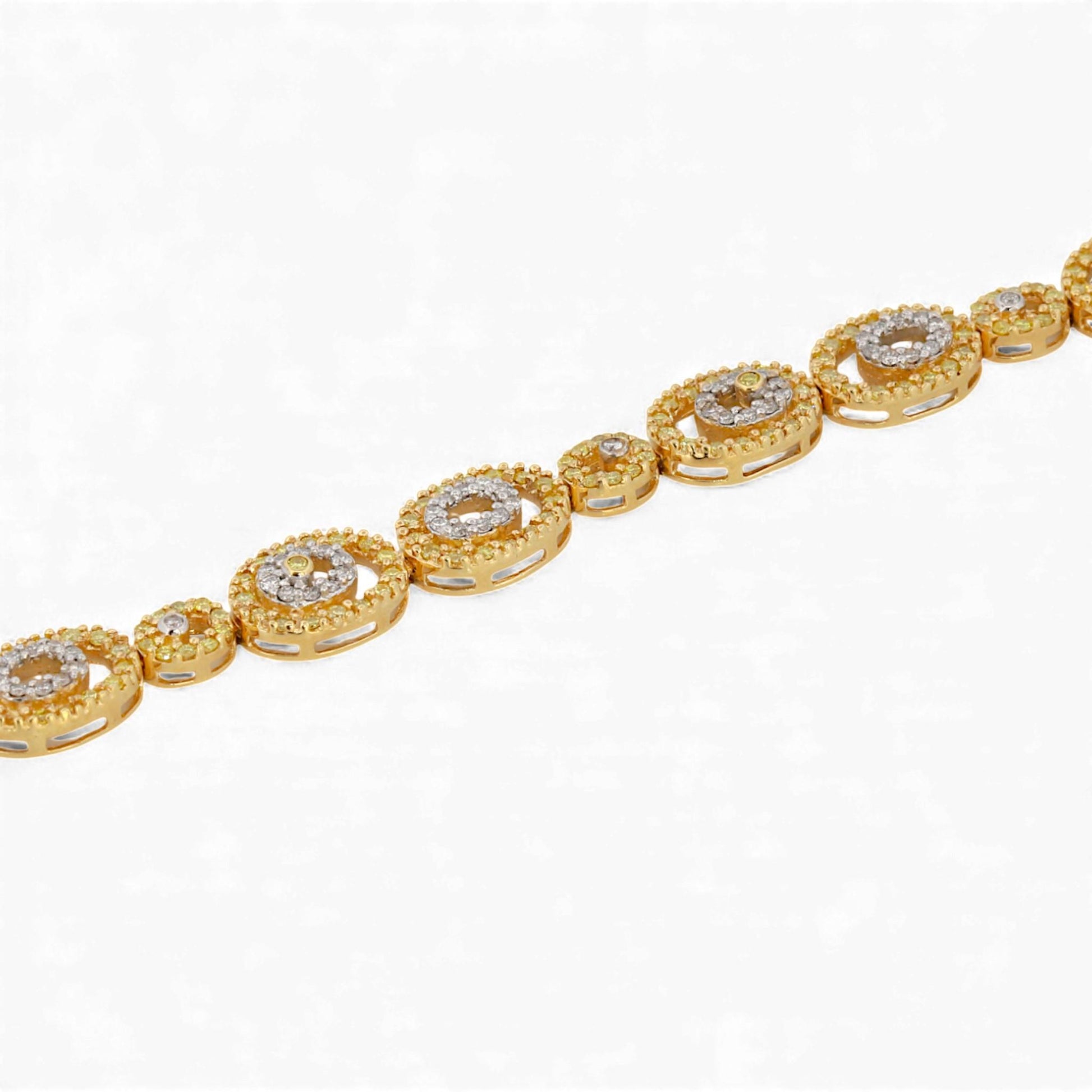 14k White & Yellow Gold Fancy Yellow and White Diamond Oval Link Bracelet 3.5ct