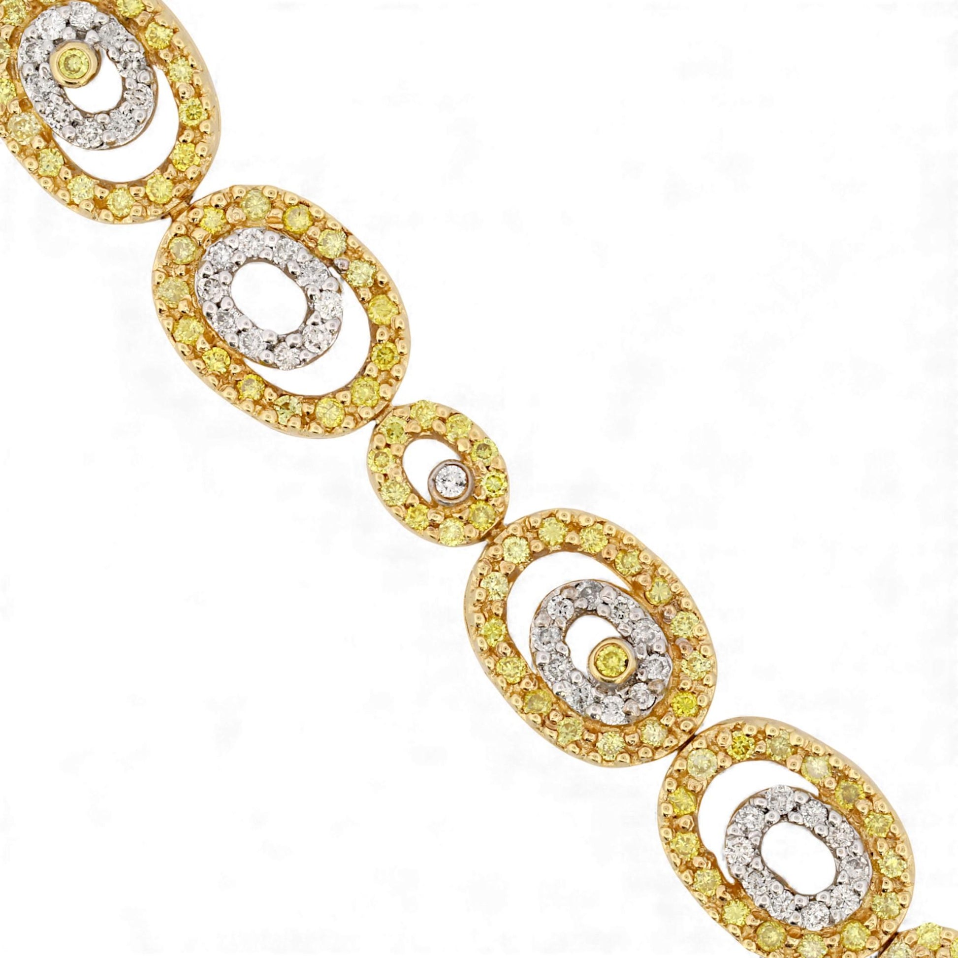 14k White & Yellow Gold Fancy Yellow and White Diamond Oval Link Bracelet 3.5ct