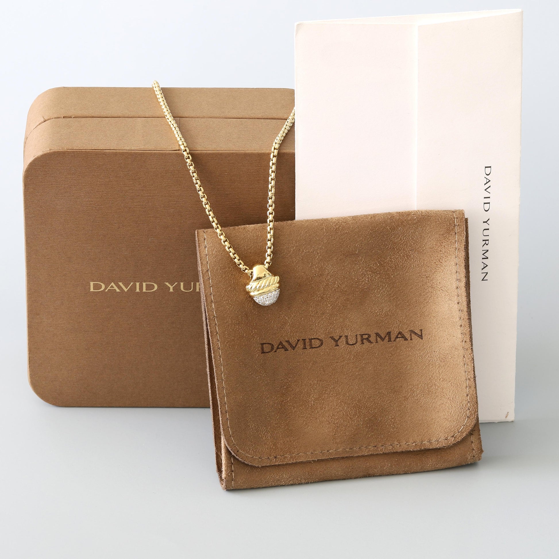 David Yurman Acorn Pendant Necklace 18K Gold Diamond Box & Papers