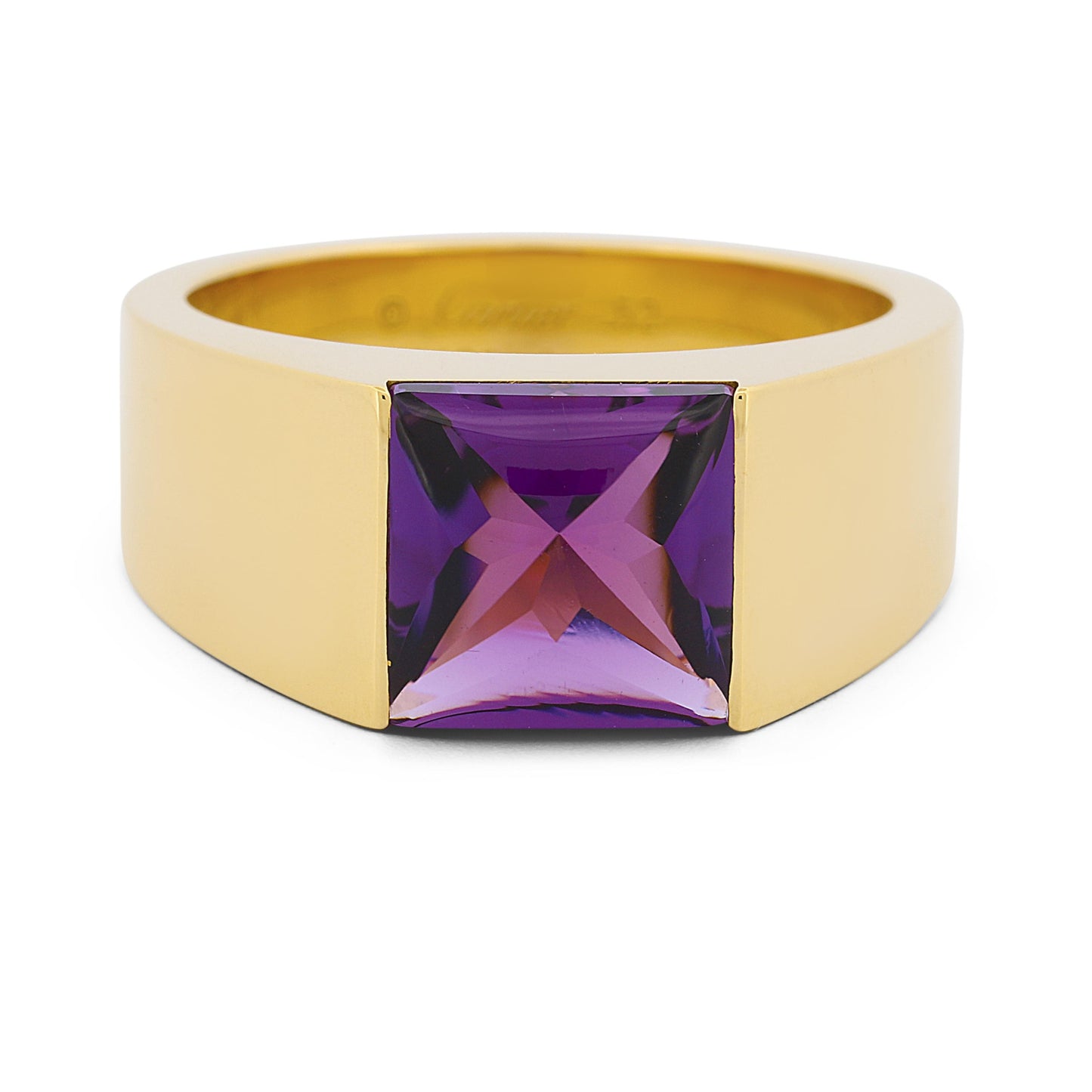 Cartier Tank Ring in 18k Yellow Gold with Amethyst Box & Papers 8mm Size 52 (6)