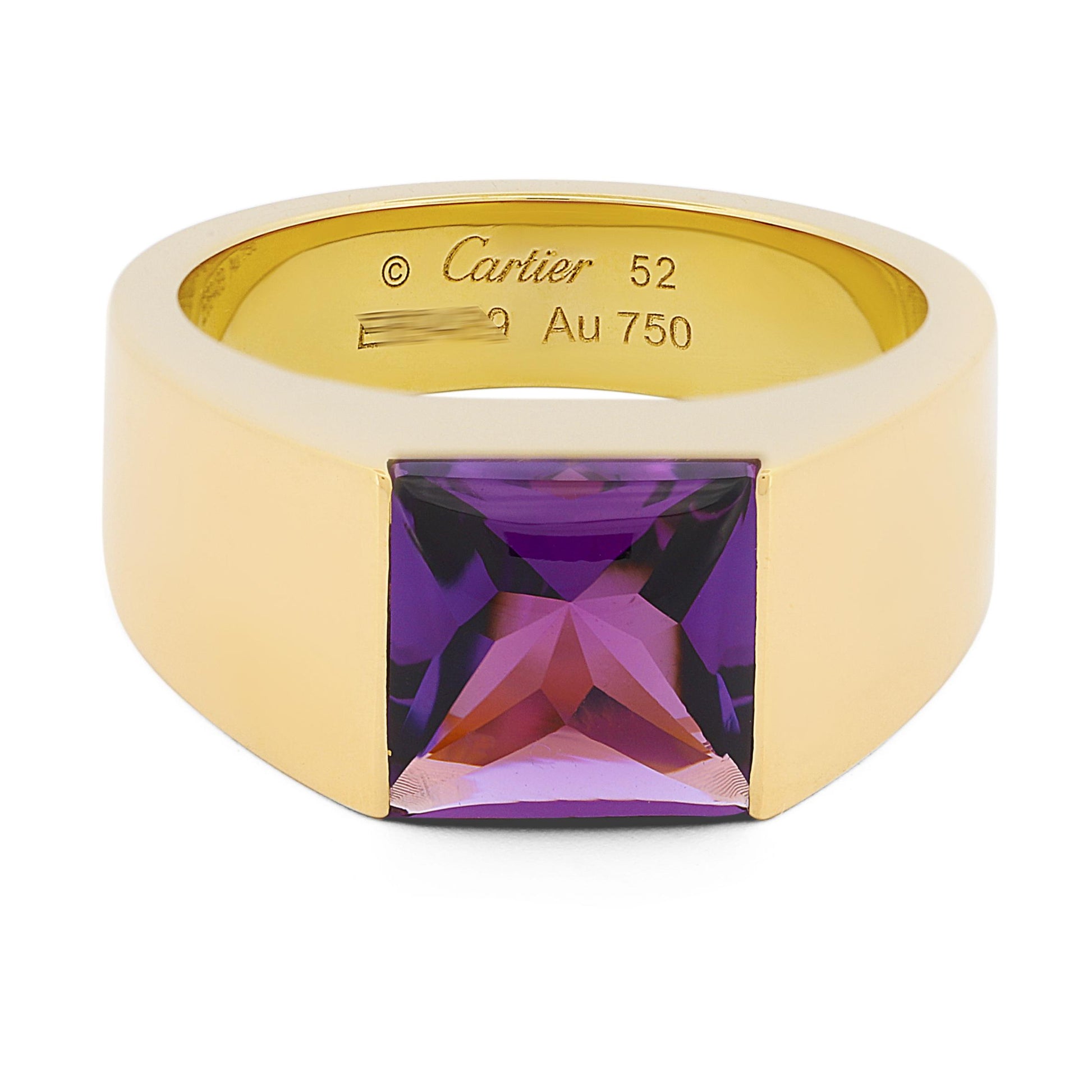 Cartier Tank Ring in 18k Yellow Gold with Amethyst Box & Papers 8mm Size 52 (6)