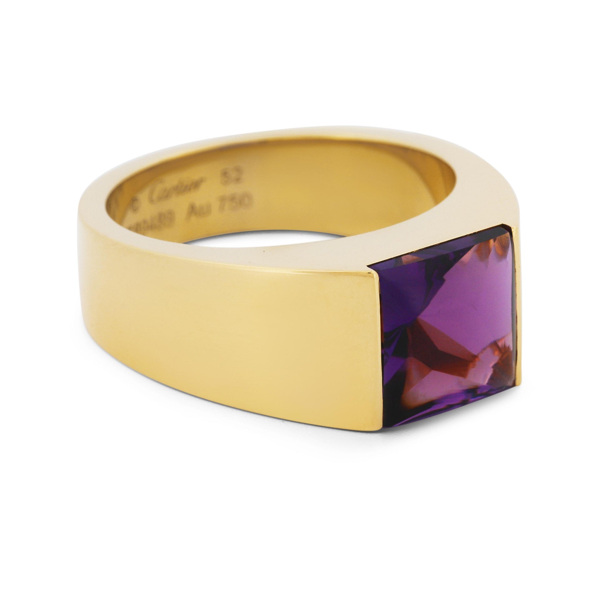 Cartier Tank Ring in 18k Yellow Gold with Amethyst Box & Papers 8mm Size 52 (6)