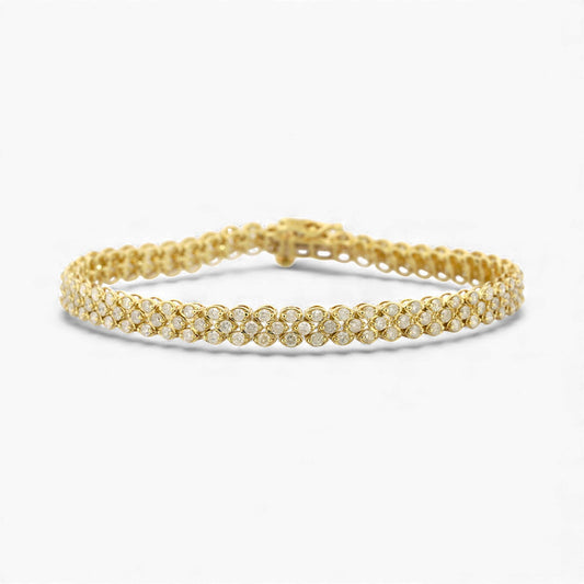 Three-Row Diamond Link Bracelet in 14k Yellow Gold 2.75ct