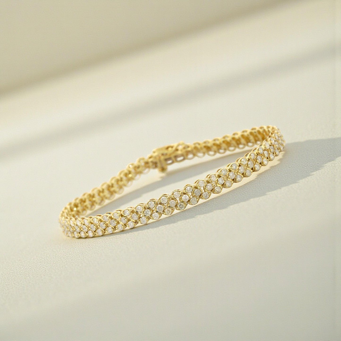 Three-Row Diamond Link Bracelet in 14k Yellow Gold 2.75ct