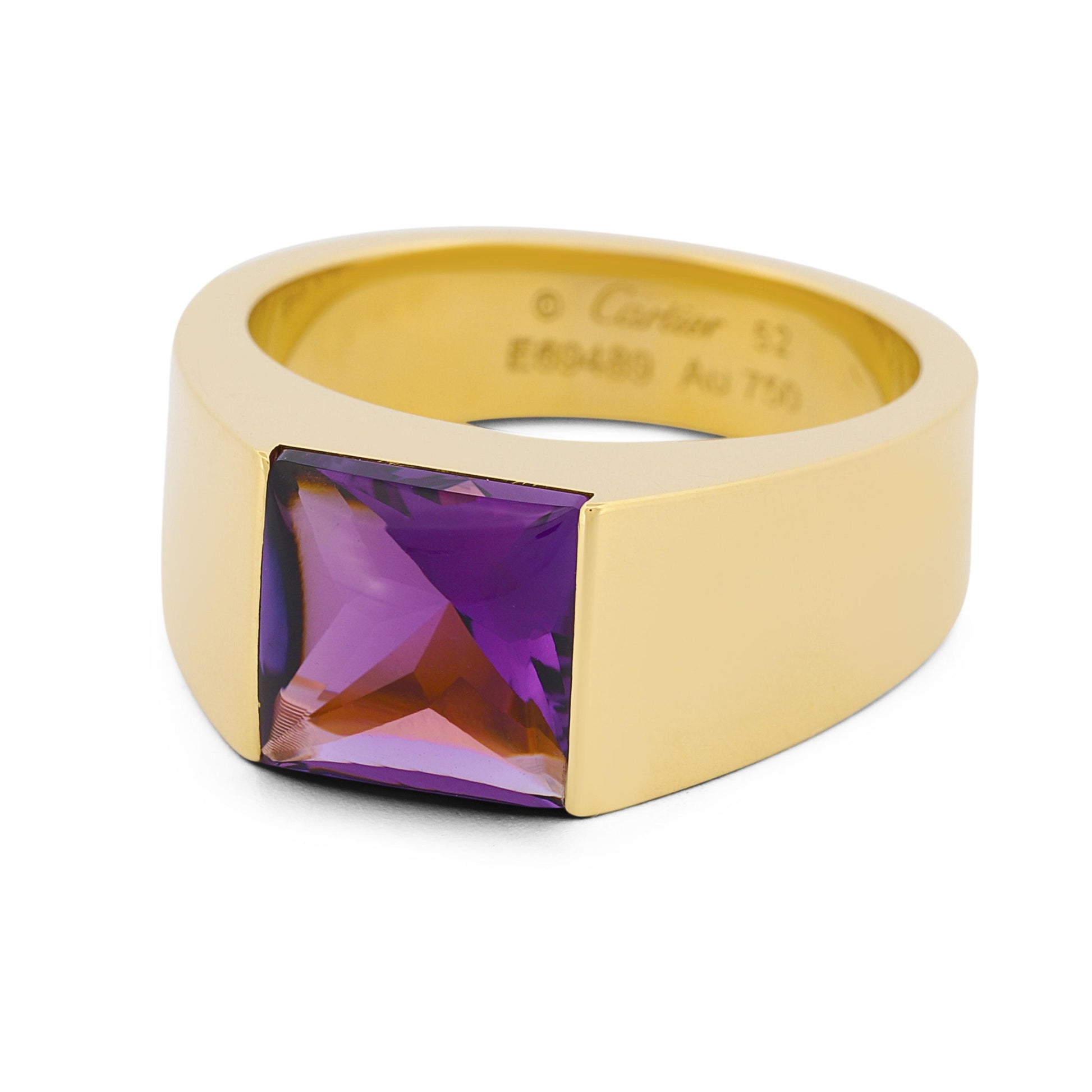 Cartier Tank Ring in 18k Yellow Gold with Amethyst Box & Papers 8mm Size 52 (6)