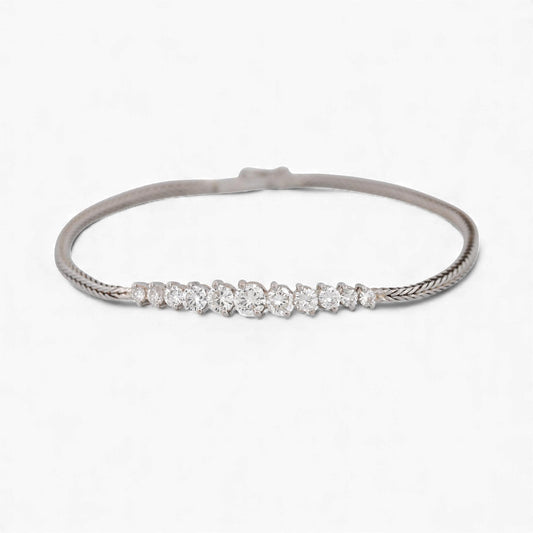 14k White Gold Tapered Diamond Row Bracelet 1.00ct Size Small