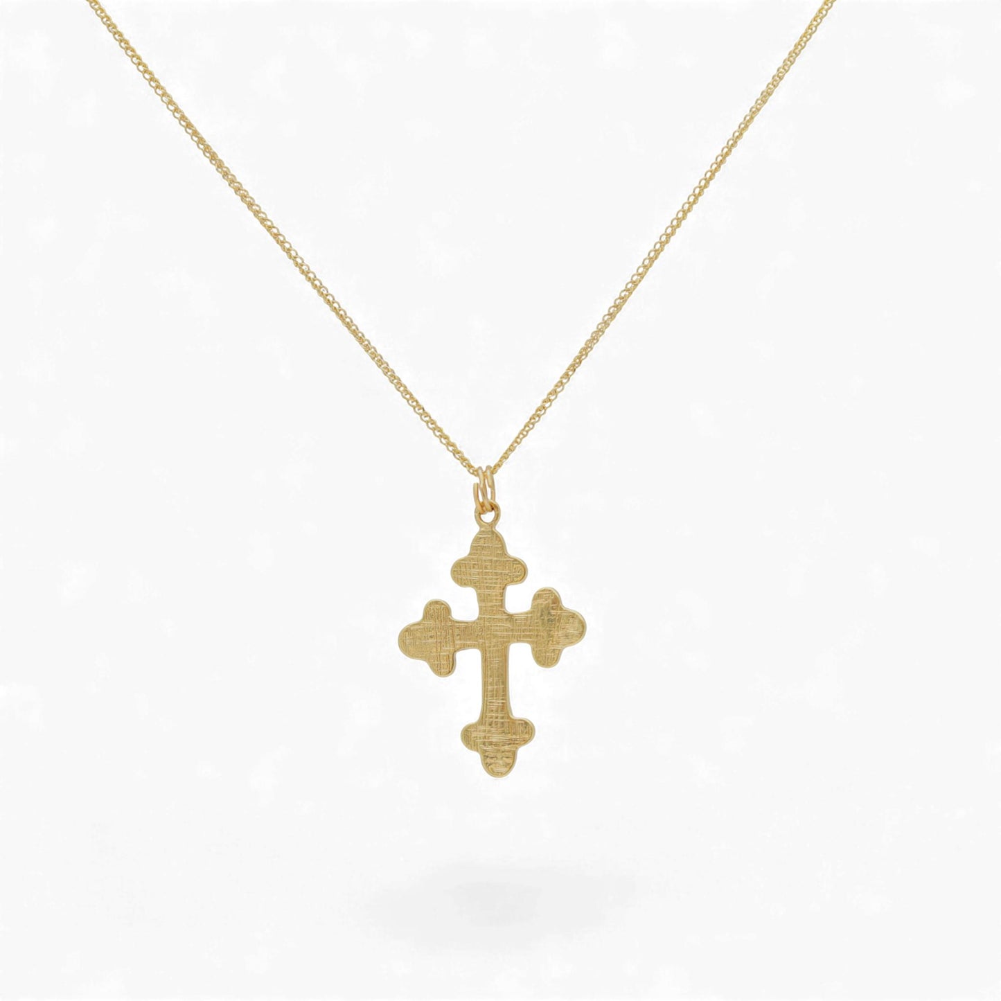 Vintage Blue Enamel Cross Necklace in 14k Yellow Gold 16 Inch