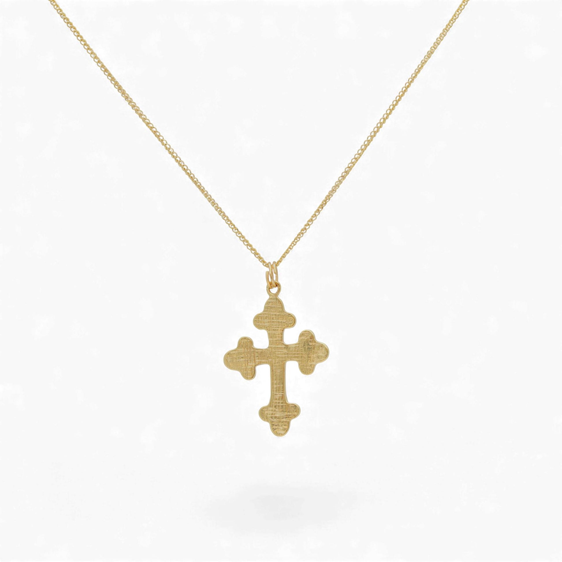 Vintage Blue Enamel Cross Necklace in 14k Yellow Gold 16 Inch