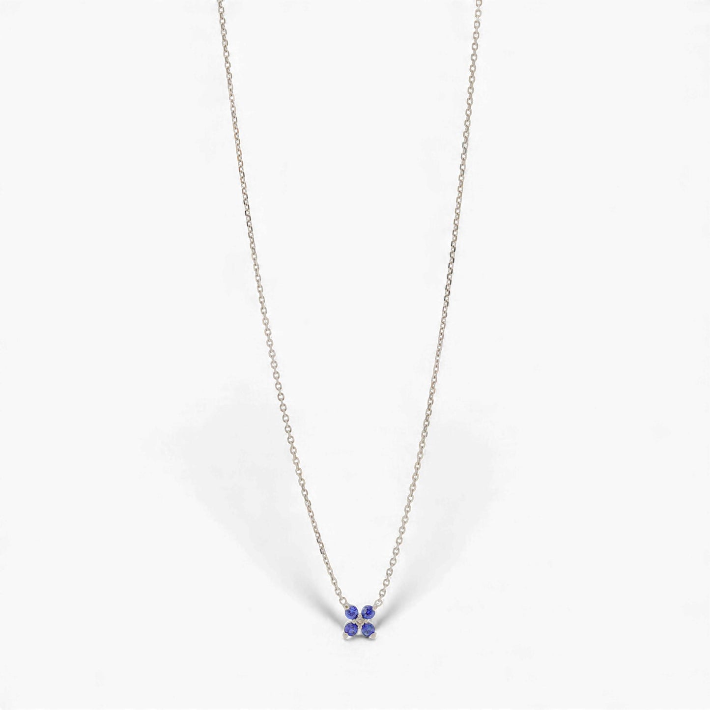 18k White Gold Blue Sapphire Station Necklace with Diamond Accent 16 Inch