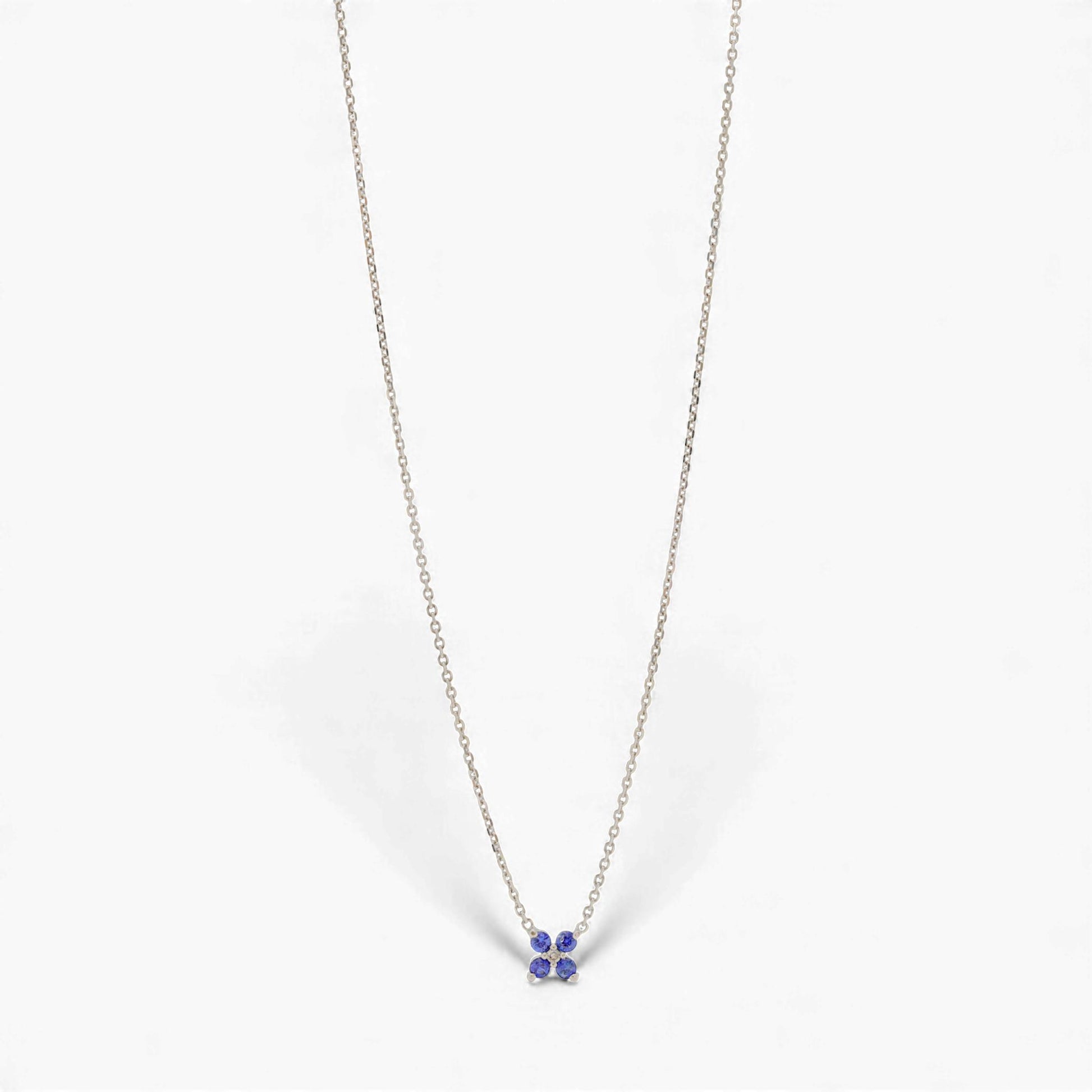 18k White Gold Blue Sapphire Station Necklace with Diamond Accent 16 Inch