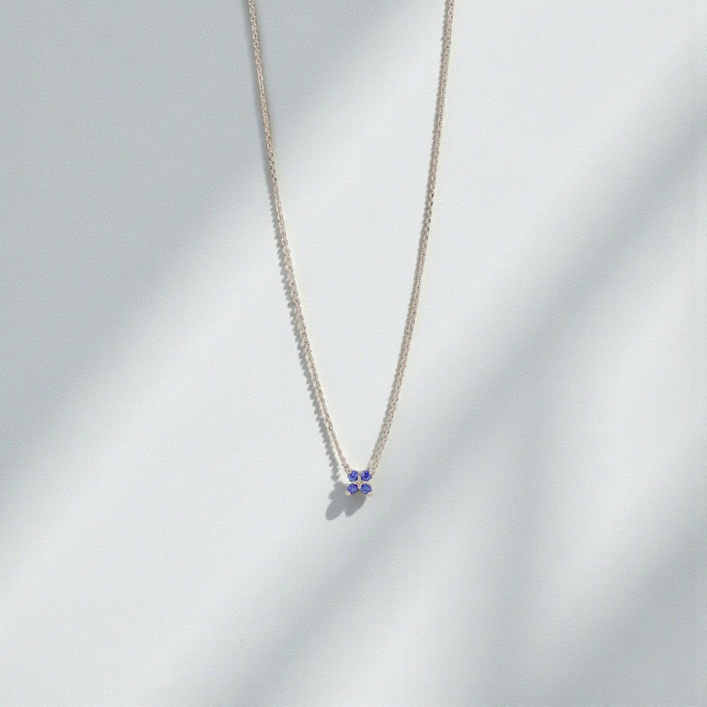 18k White Gold Blue Sapphire Station Necklace with Diamond Accent 16 Inch