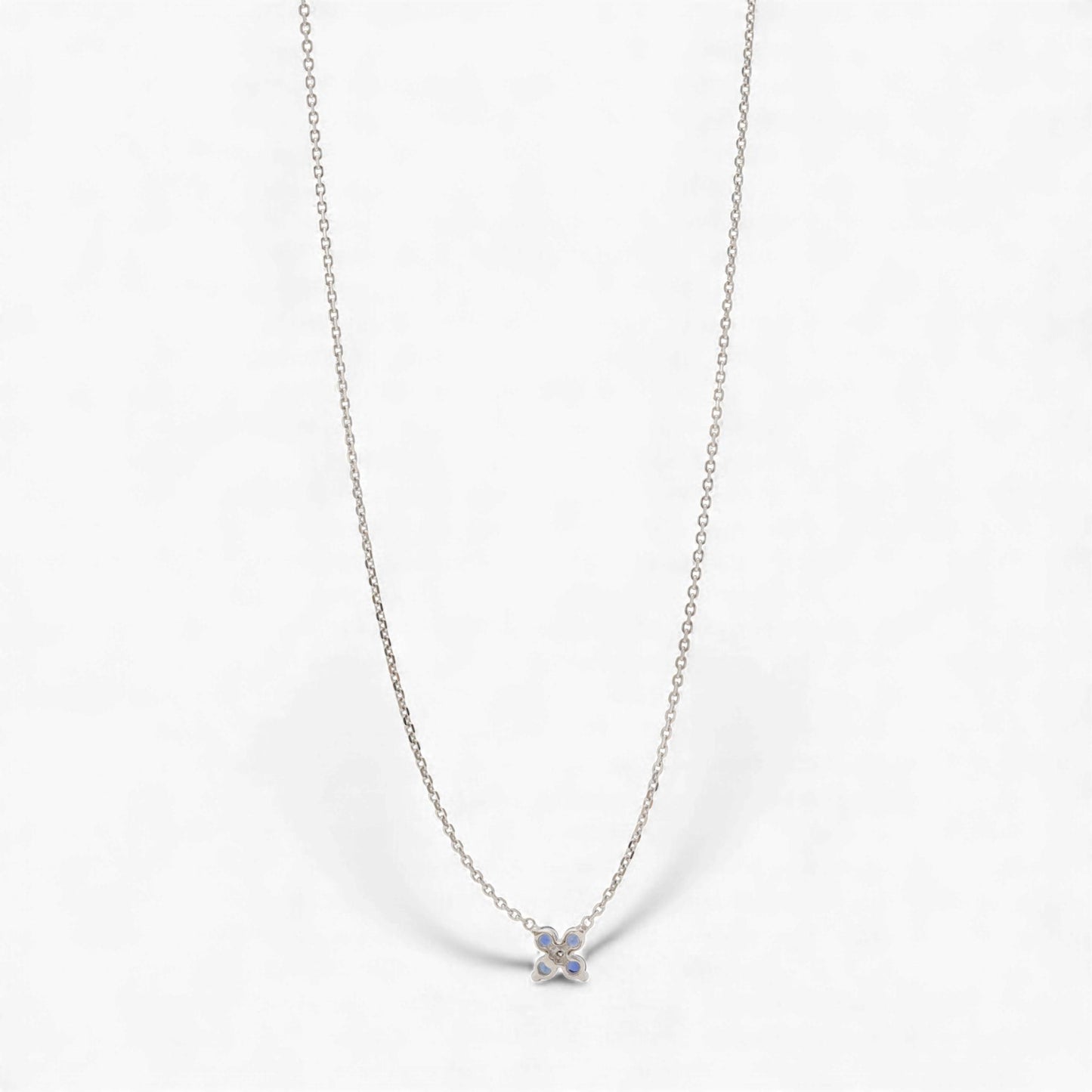 18k White Gold Blue Sapphire Station Necklace with Diamond Accent 16 Inch